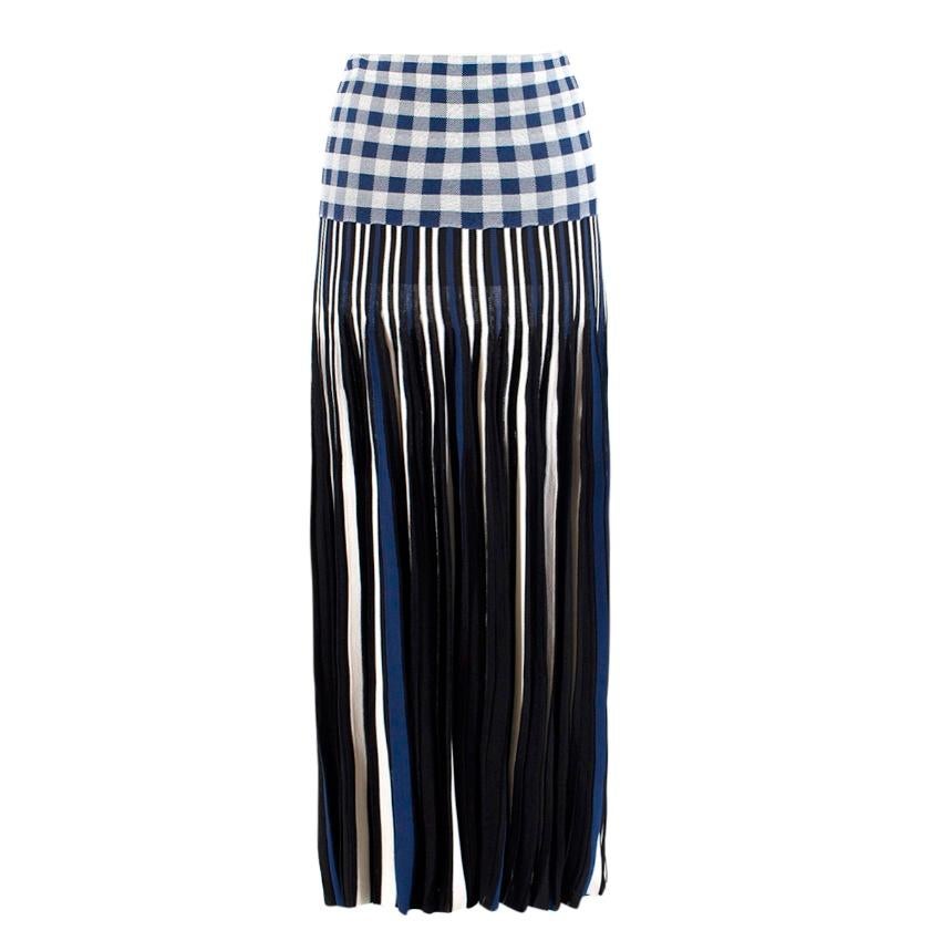 Sonia Rykiel Blue & White Striped Check Maxi Skirt Size M