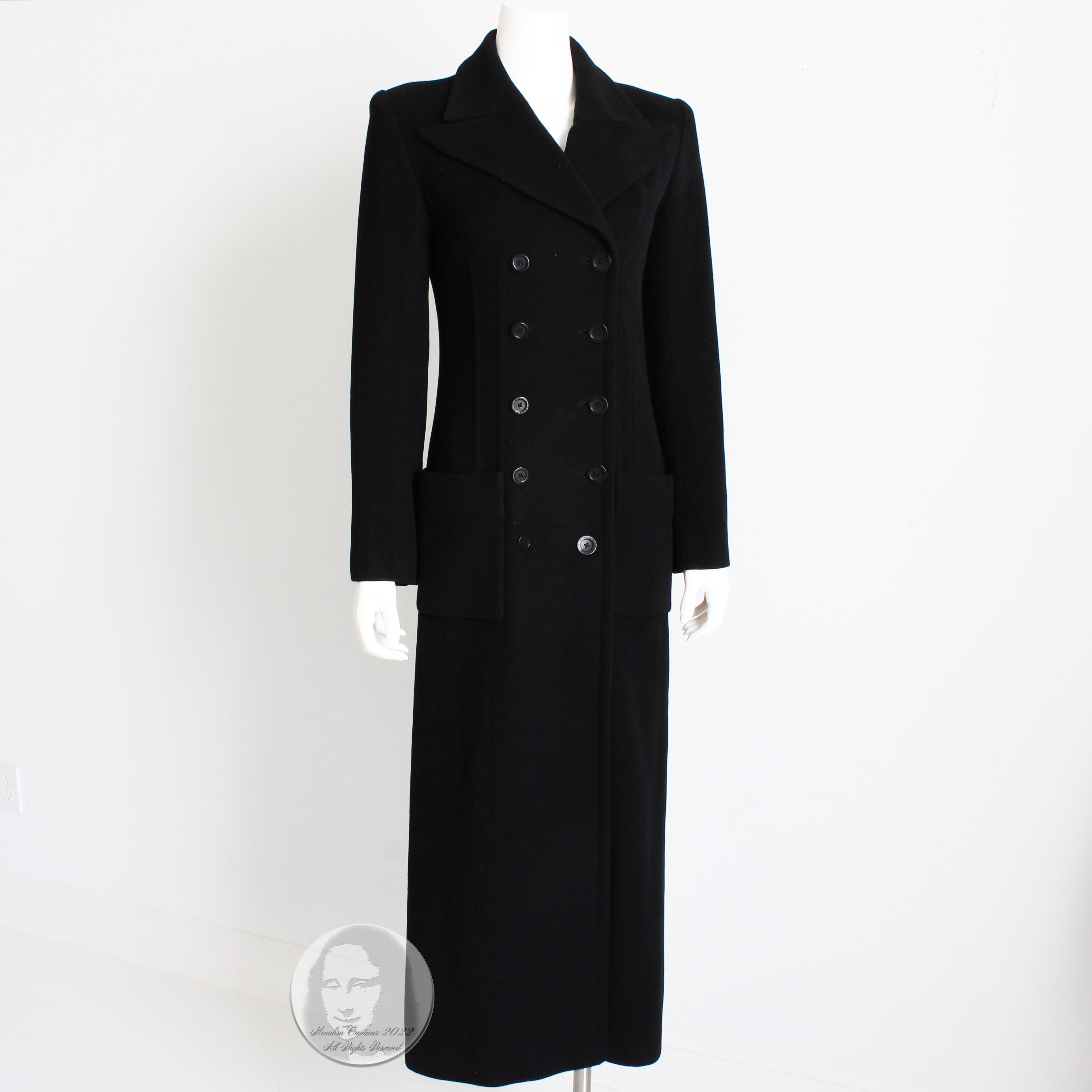 Sonia Rykiel Cashmere Coat Black Double Breasted Long Trench Style Sz 38 Vintage In Good Condition In Port Saint Lucie, FL