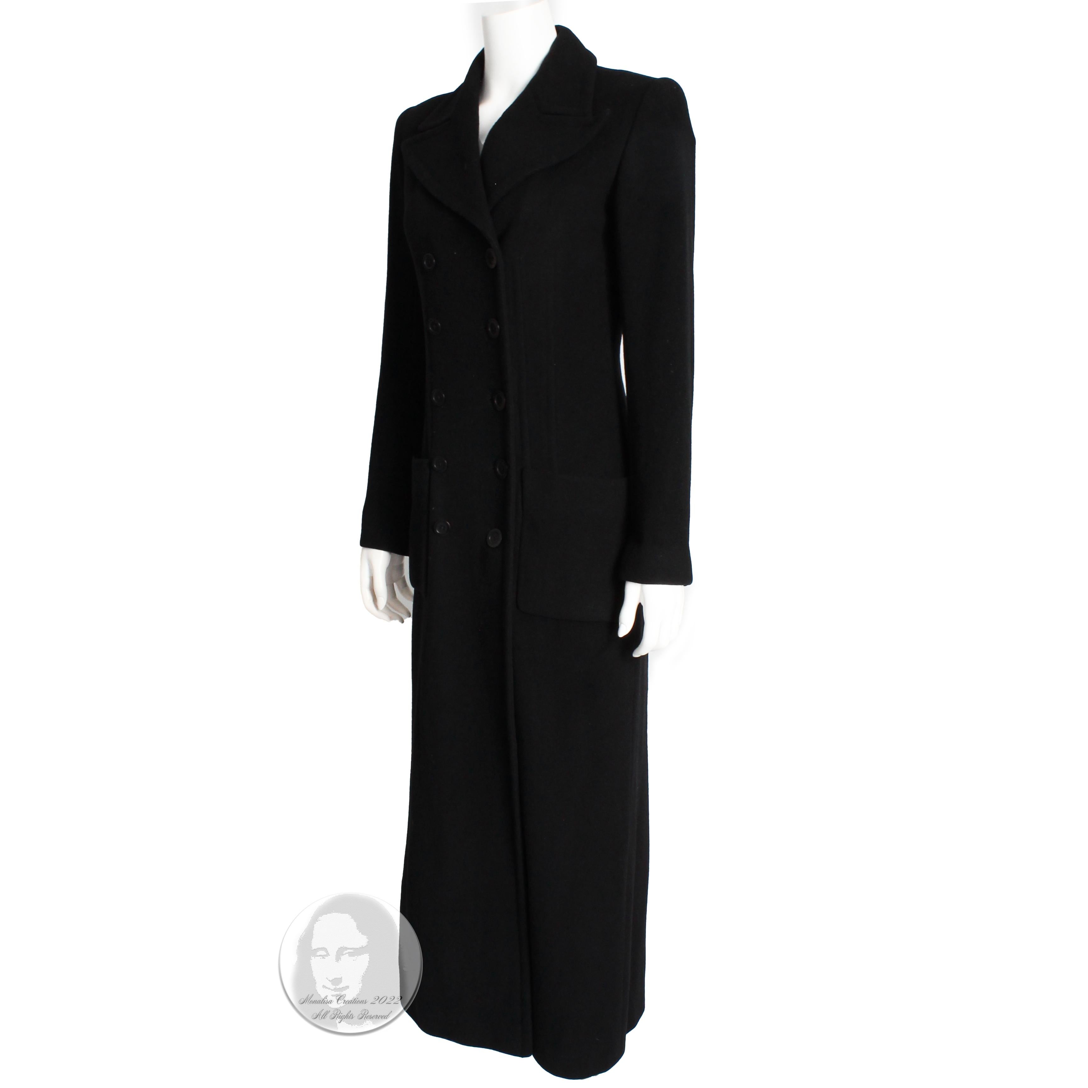 Women's Sonia Rykiel Cashmere Coat Black Double Breasted Long Trench Style Sz 38 Vintage