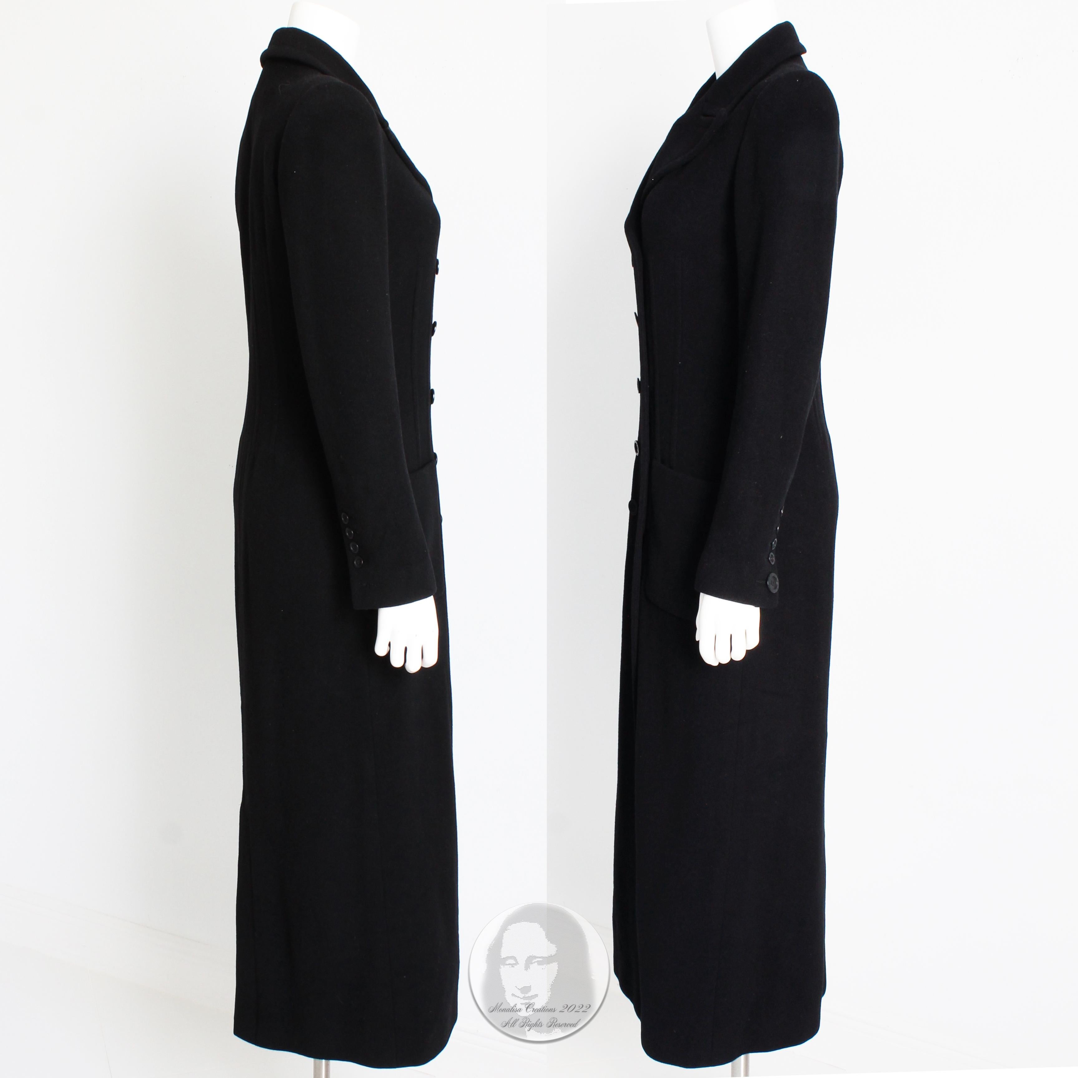 Sonia Rykiel Cashmere Coat Black Double Breasted Long Trench Style Sz 38 Vintage 1