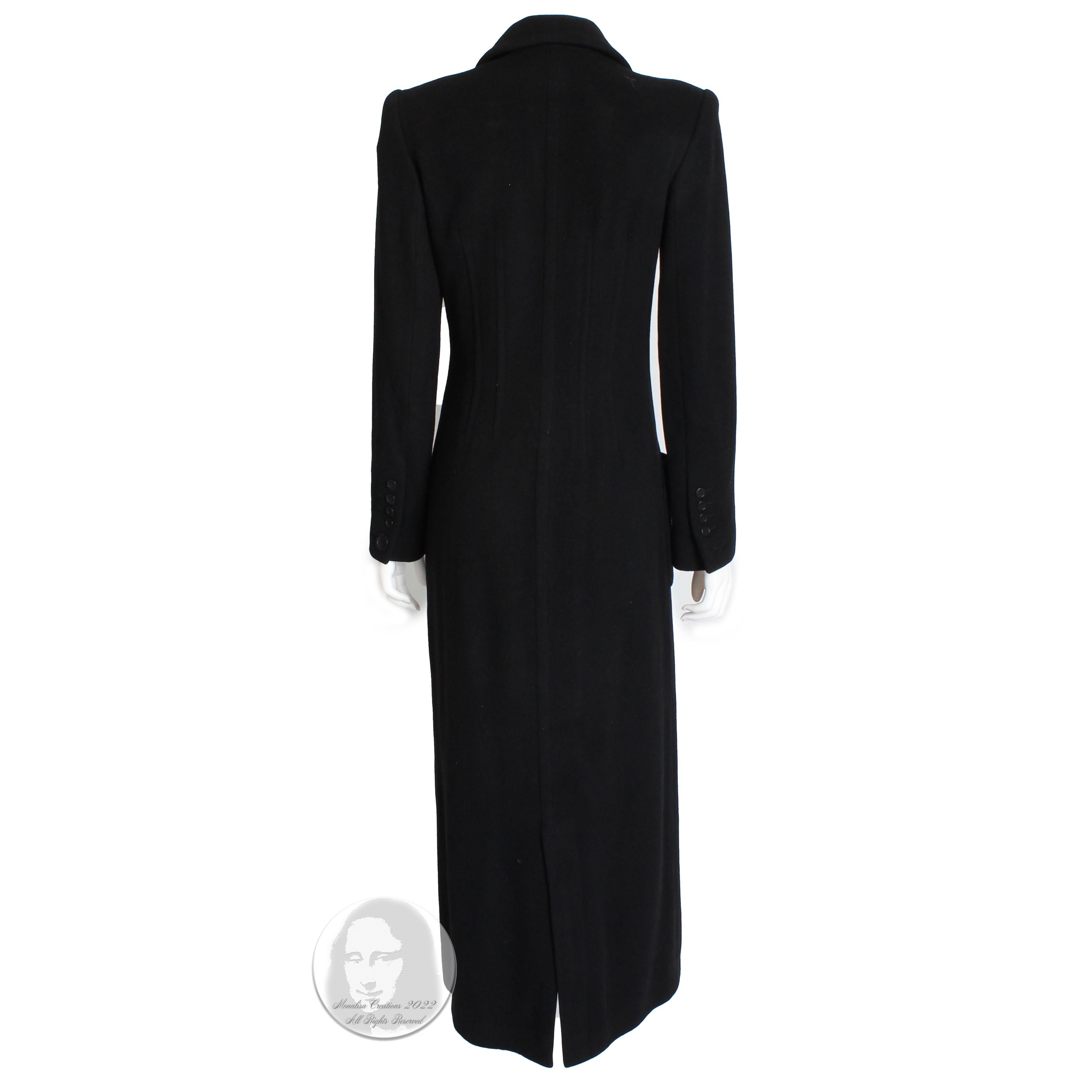 Sonia Rykiel Cashmere Coat Black Double Breasted Long Trench Style Sz 38 Vintage 2