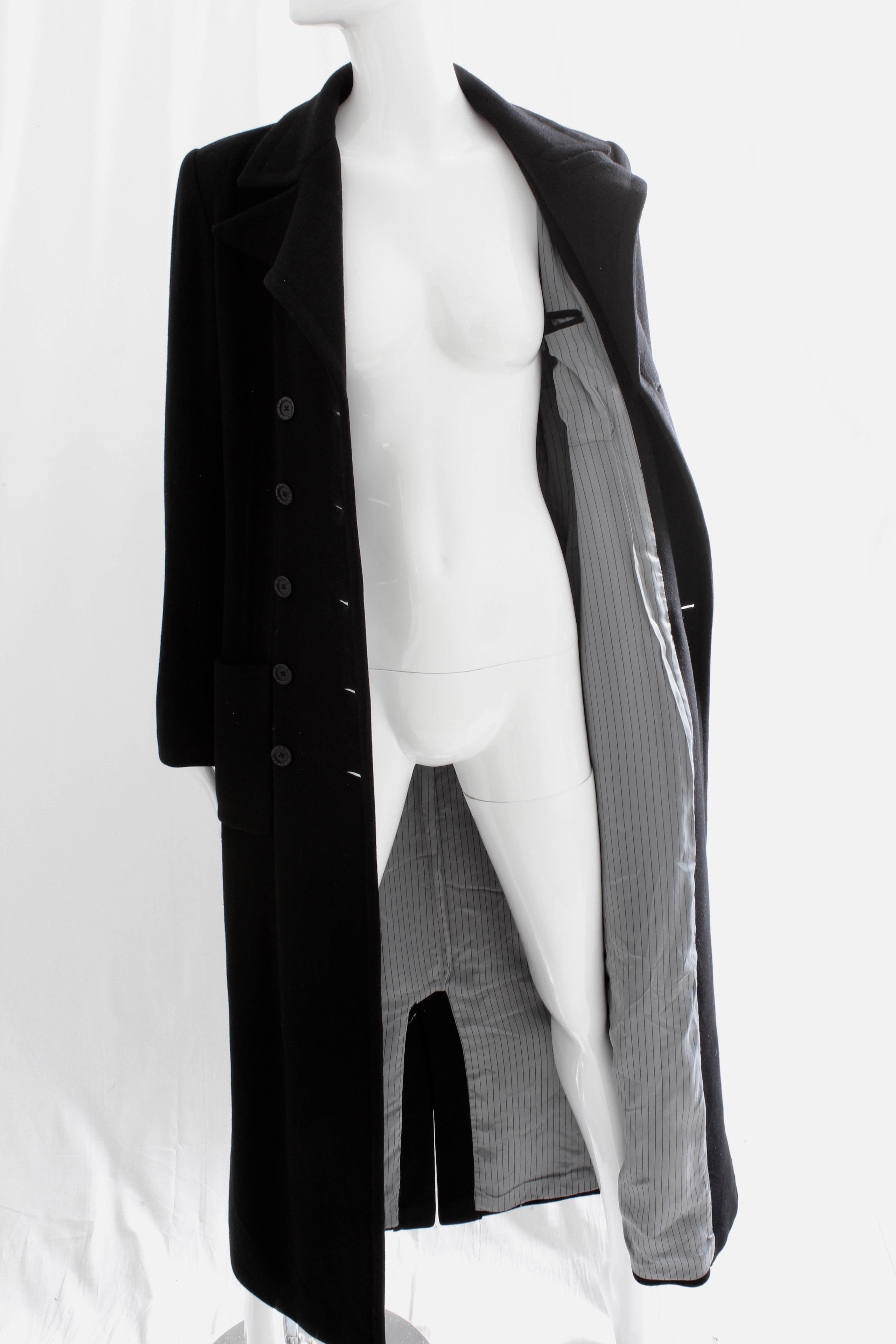 Sonia Rykiel Cashmere Coat Black Double Breasted Long Trench Style Sz 38 Vintage 3