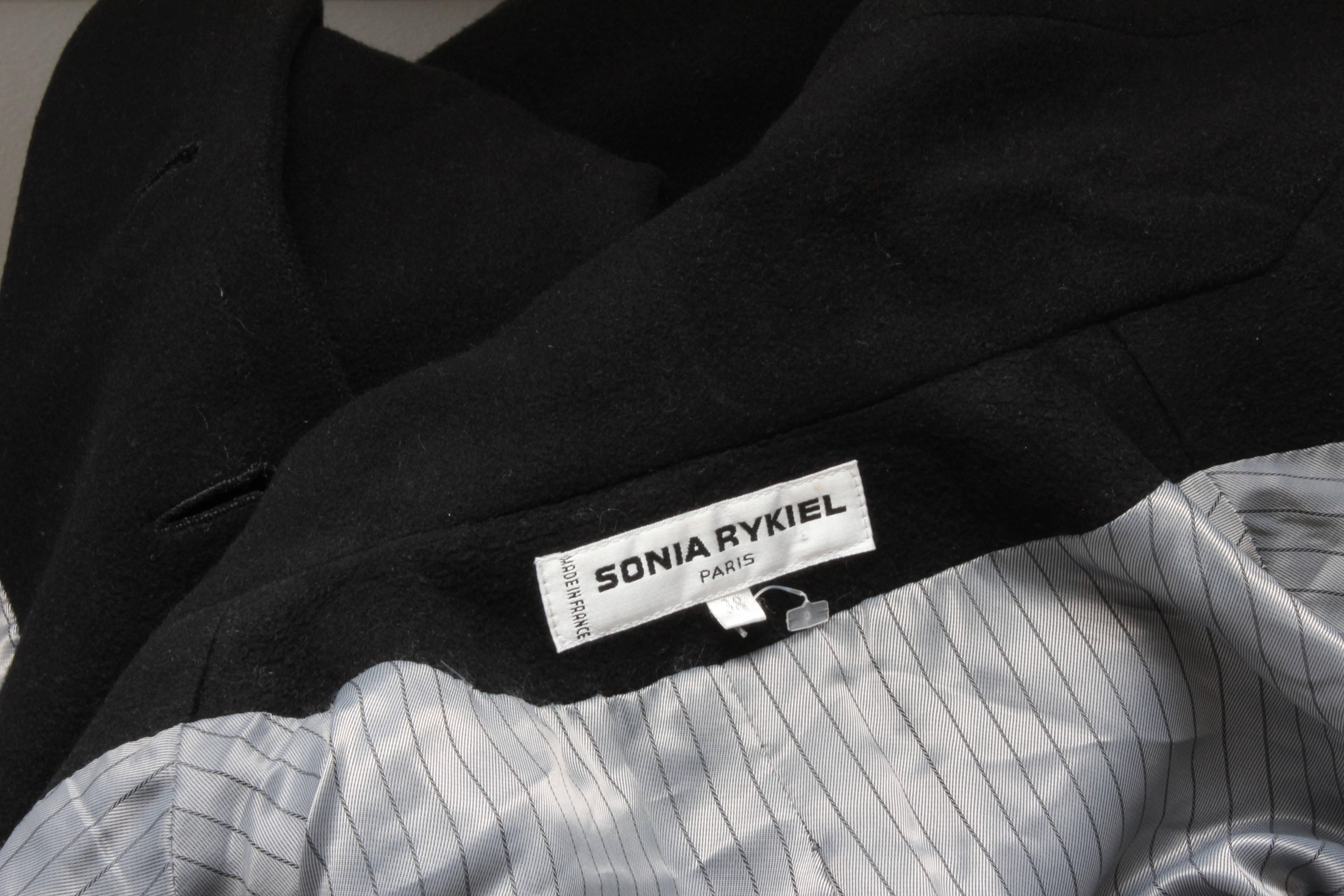 Sonia Rykiel Cashmere Coat Black Double Breasted Long Trench Style Sz 38 Vintage 4
