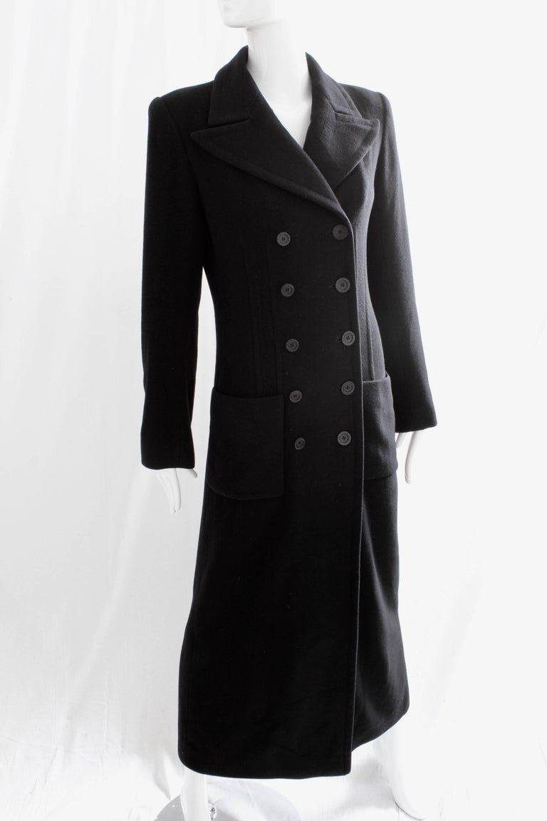 Sonia Rykiel Coat Black Cashmere Double Breasted Long Trench Style Sz 38 Vintage In Good Condition For Sale In Port Saint Lucie, FL