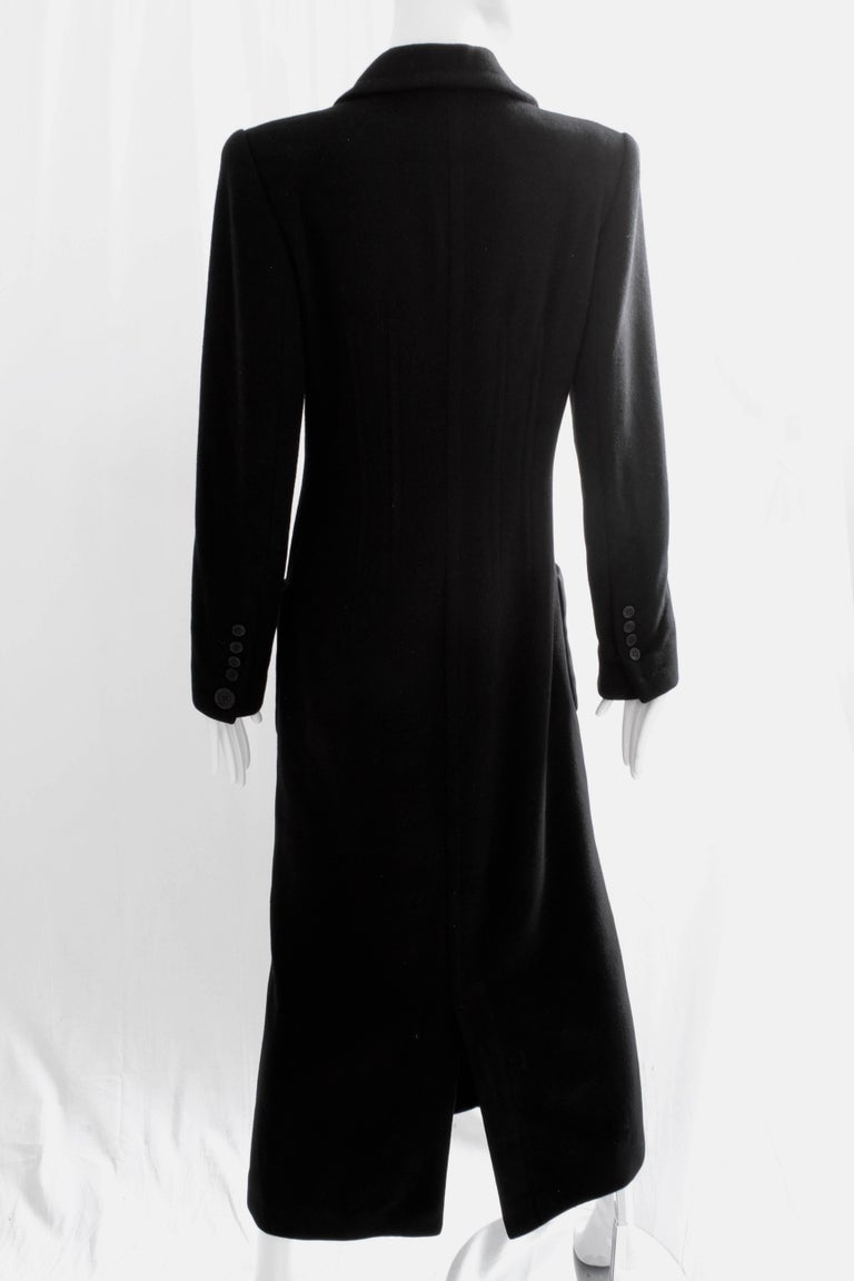 Sonia Rykiel Coat Black Cashmere Double Breasted Long Trench Style Sz 38 Vintage For Sale 2