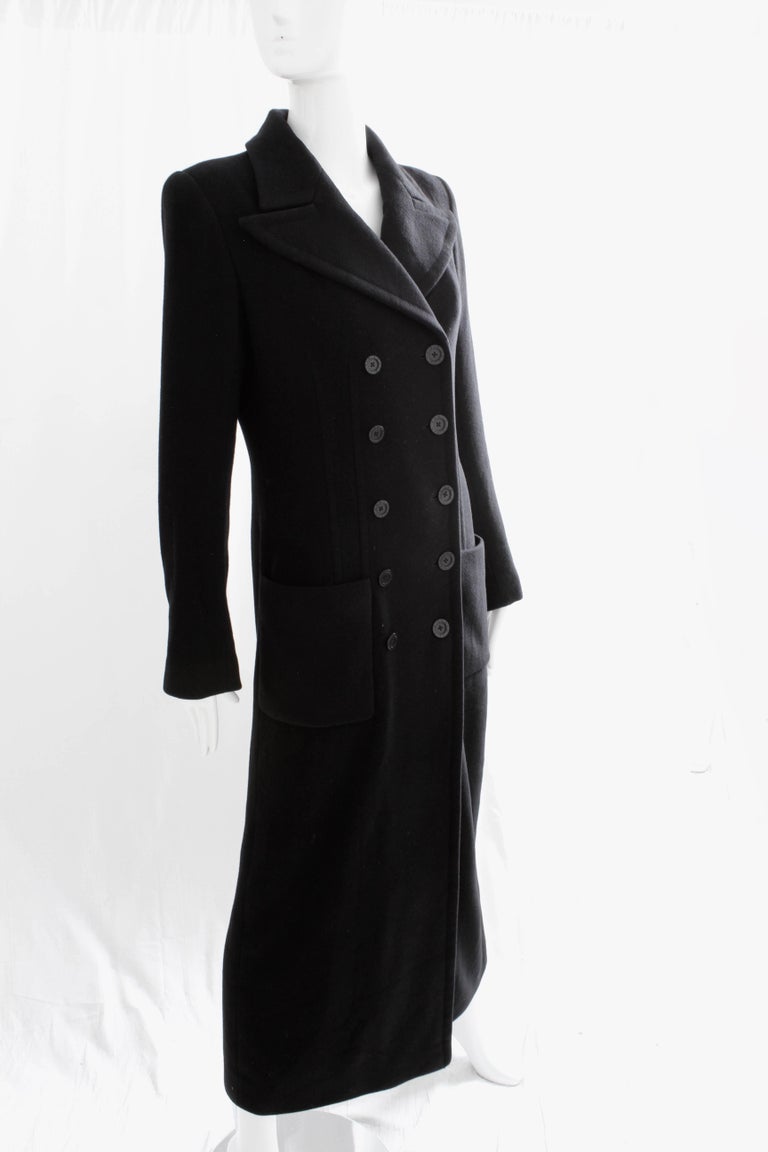 Sonia Rykiel Coat Black Cashmere Double Breasted Long Trench Style Sz 38 Vintage For Sale 3