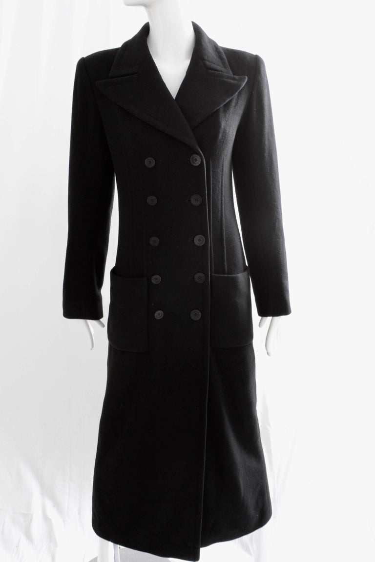 Sonia Rykiel Coat Black Cashmere Double Breasted Long Trench Style Sz 38 Vintage For Sale 4