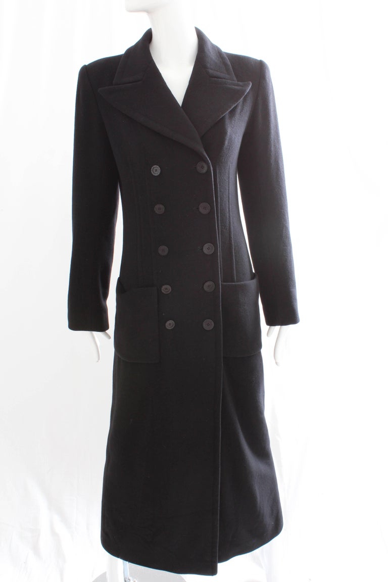 Sonia Rykiel Coat Black Cashmere Double Breasted Long Trench Style Sz 38 Vintage For Sale 5