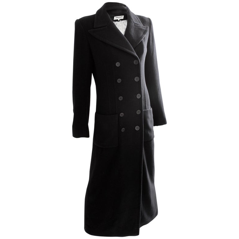Sonia Rykiel Coat Black Cashmere Double Breasted Long Trench Style Sz 38 Vintage For Sale