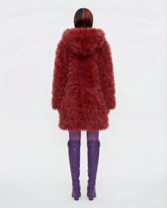 SONIA RYKIEL Coral emu feather Coat with Hood circa 2000