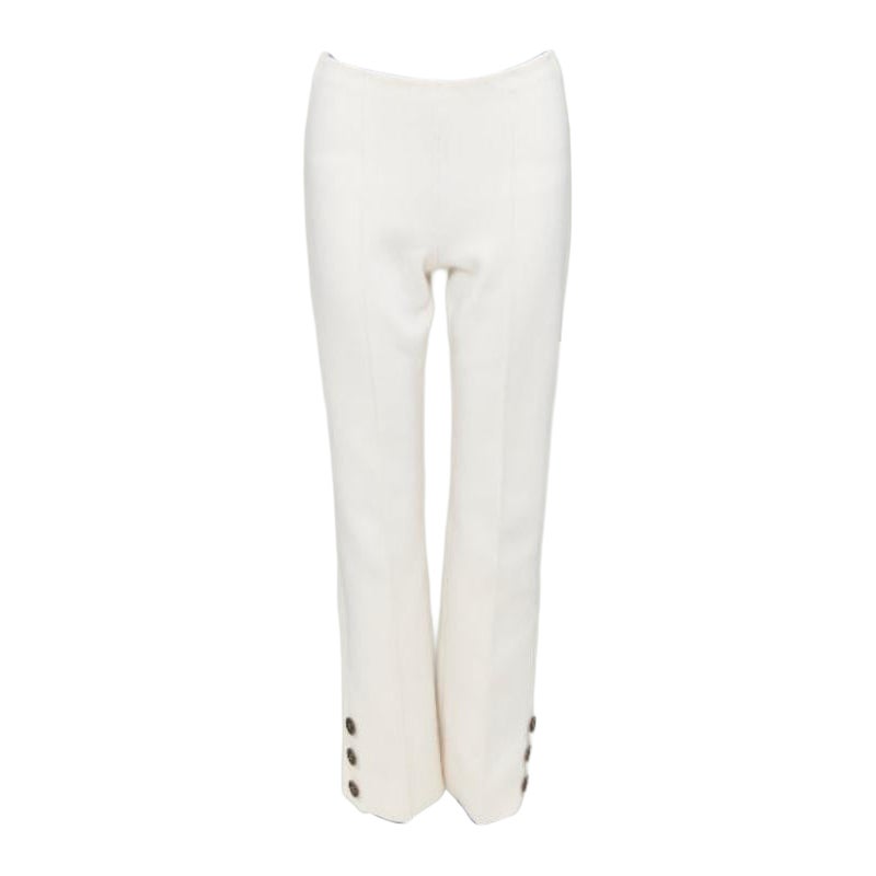 SONIA RYKIEL cream brown horn button embellished hem flare pants