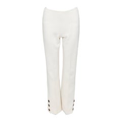 SONIA RYKIEL cream brown horn button embellished hem flare pants