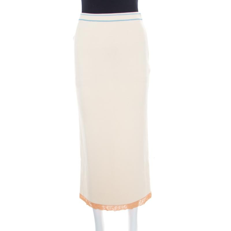 Sonia Rykiel Falda Midi de Punto Crema con Dobladillo en Contraste S Blanco