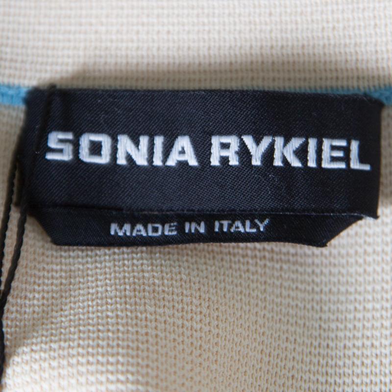 Women's Sonia Rykiel Cream Knit Contrast Hem Detail Midi Skirt S