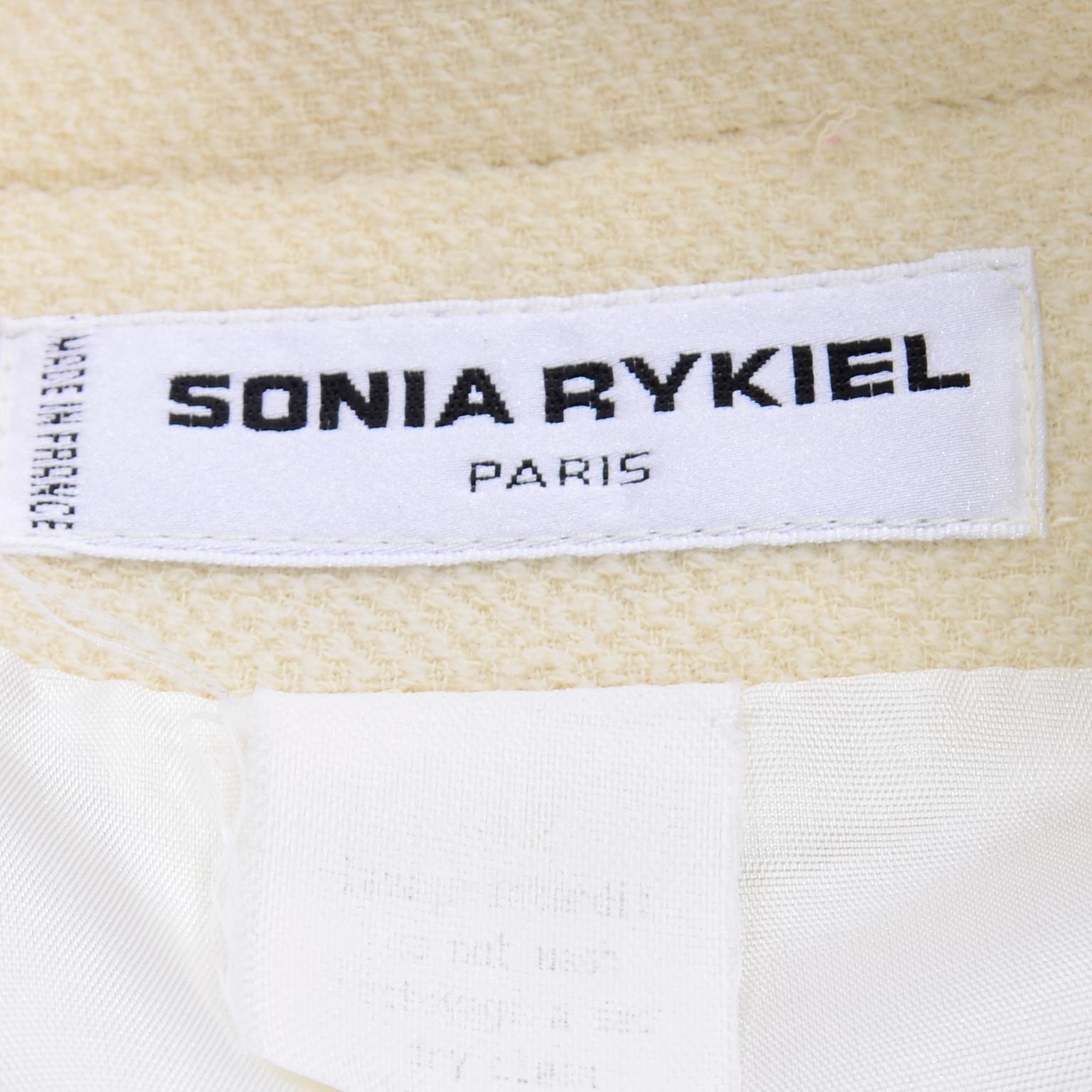 Sonia Rykiel Cremefarbener Hosenanzug mit Longline-Jacke und hoher Taille im Angebot 8