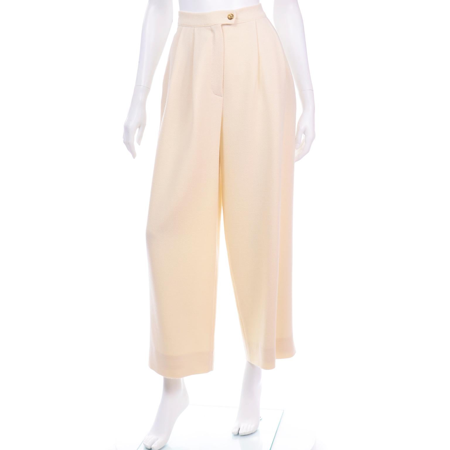 Sonia Rykiel Cream Trouser Suit W Longline Jacket & High Waisted Pants For Sale 1