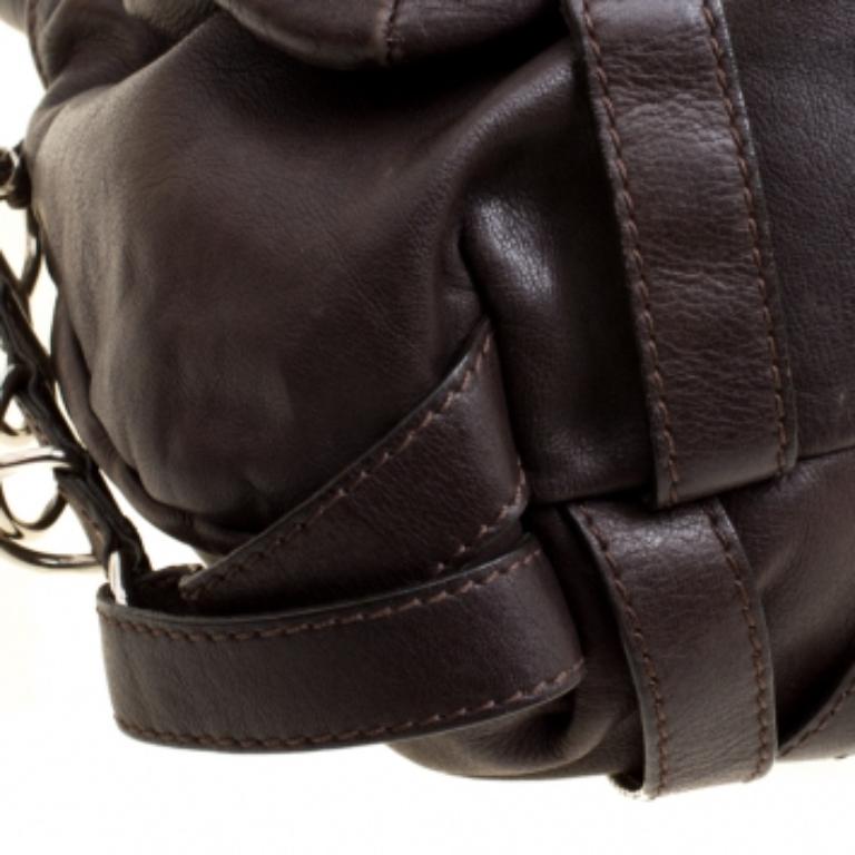 Sonia Rykiel Cartera de piel marrón oscuro con tachuelas en venta 1