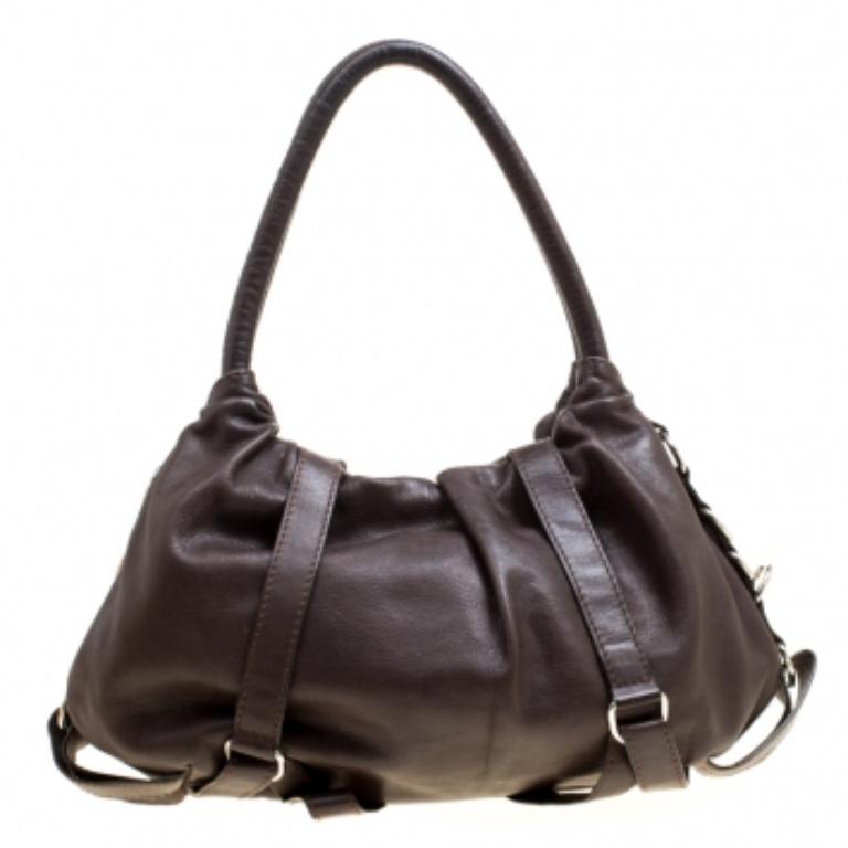 Sonia Rykiel Cartera de piel marrón oscuro con tachuelas en venta 3