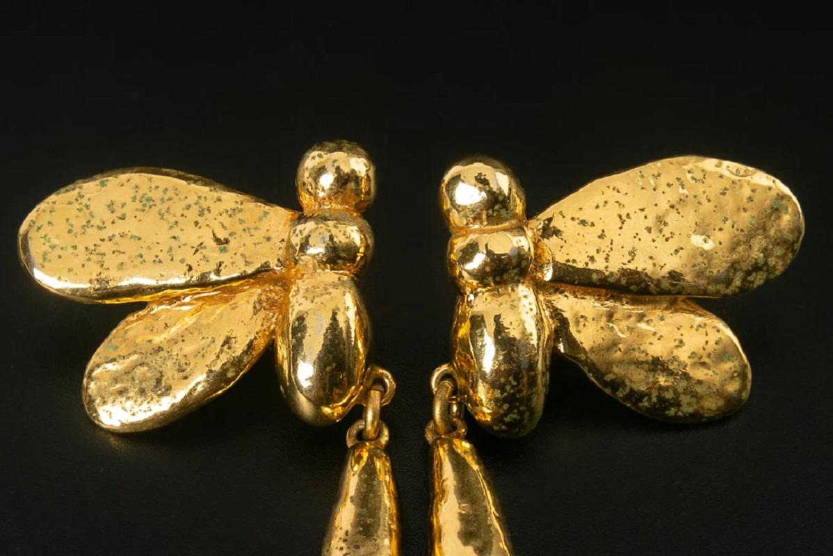 Sonia Rykiel Dragonfly Clip-on Earrings in Gilded Metal In Good Condition For Sale In SAINT-OUEN-SUR-SEINE, FR
