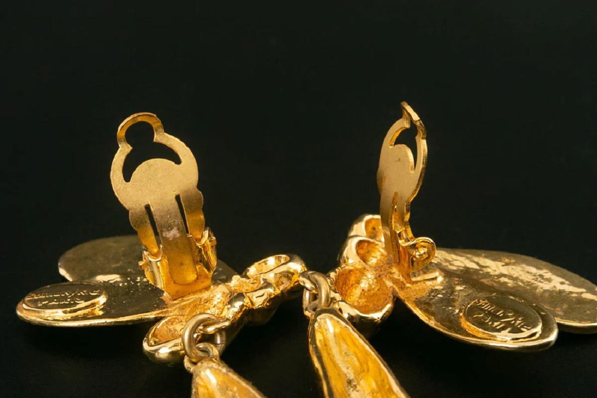 Women's Sonia Rykiel Dragonfly Clip-on Earrings in Gilded Metal For Sale