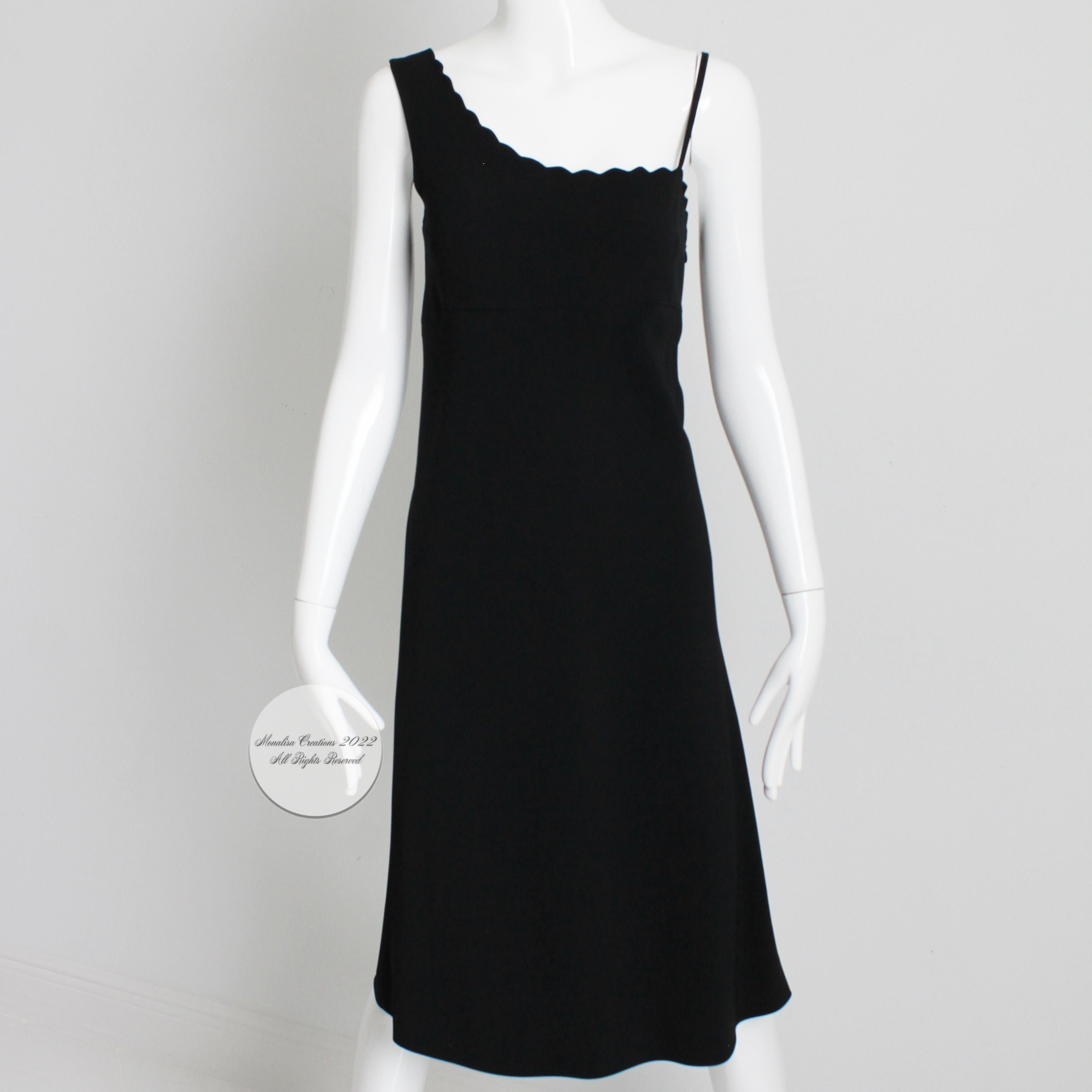 Sonia Rykiel Dress One Shoulder Scallop Collar Little Black Dress Vintage 90s  In Good Condition In Port Saint Lucie, FL