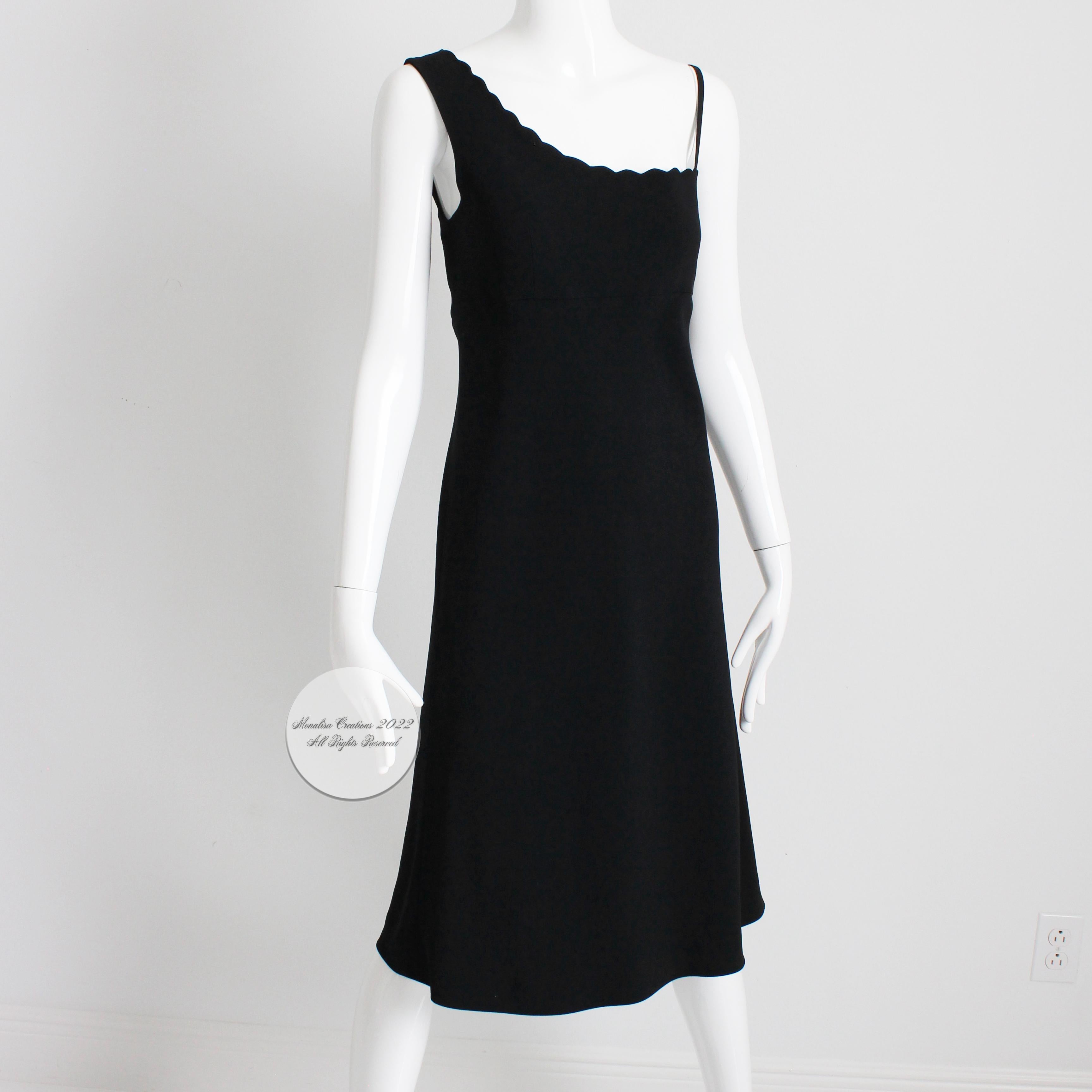 Women's Sonia Rykiel Dress One Shoulder Scallop Collar Little Black Dress Vintage 90s 