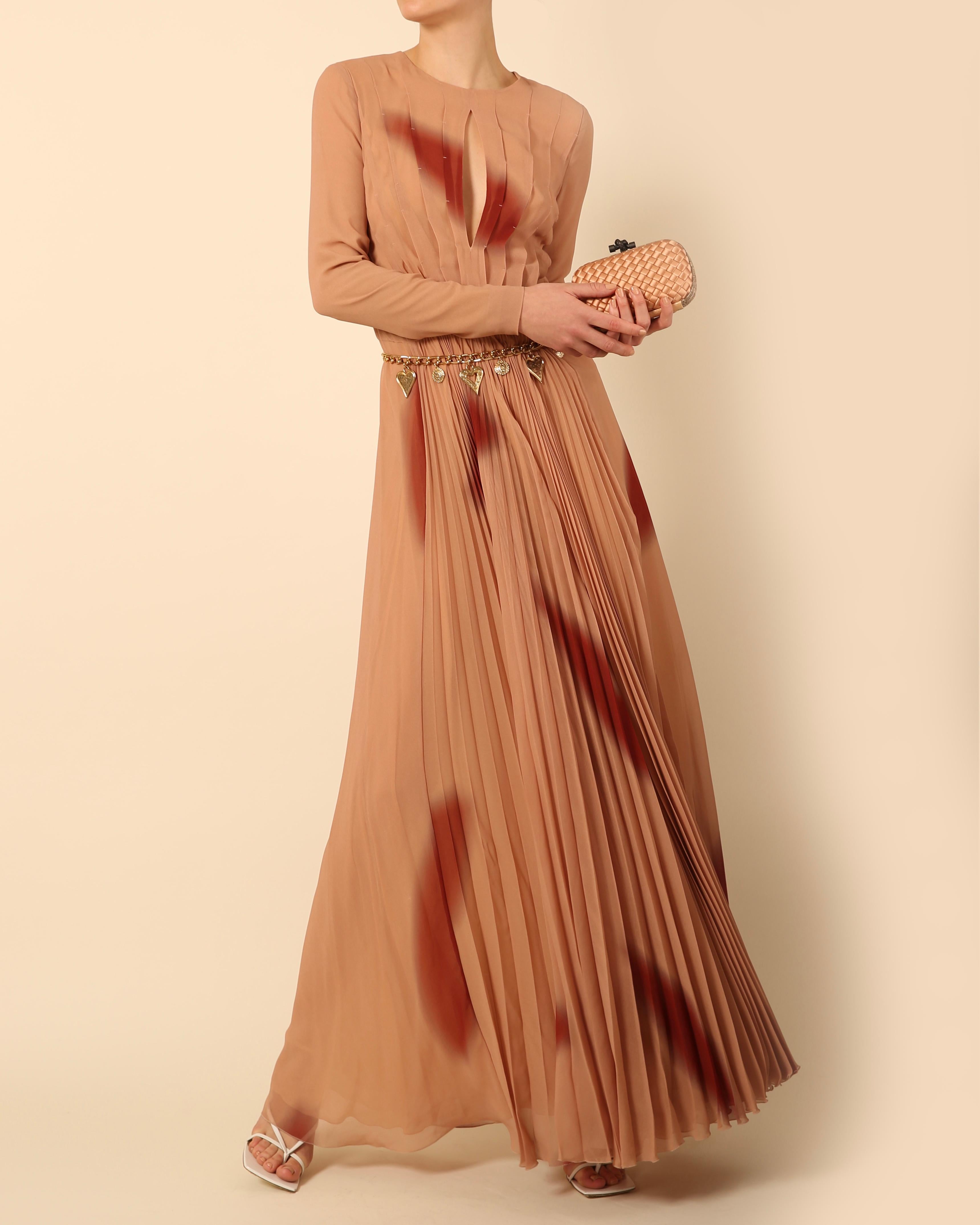 Sonia Rykiel dusky pink burgundy abstract print plisse pleated maxi dress gown 1