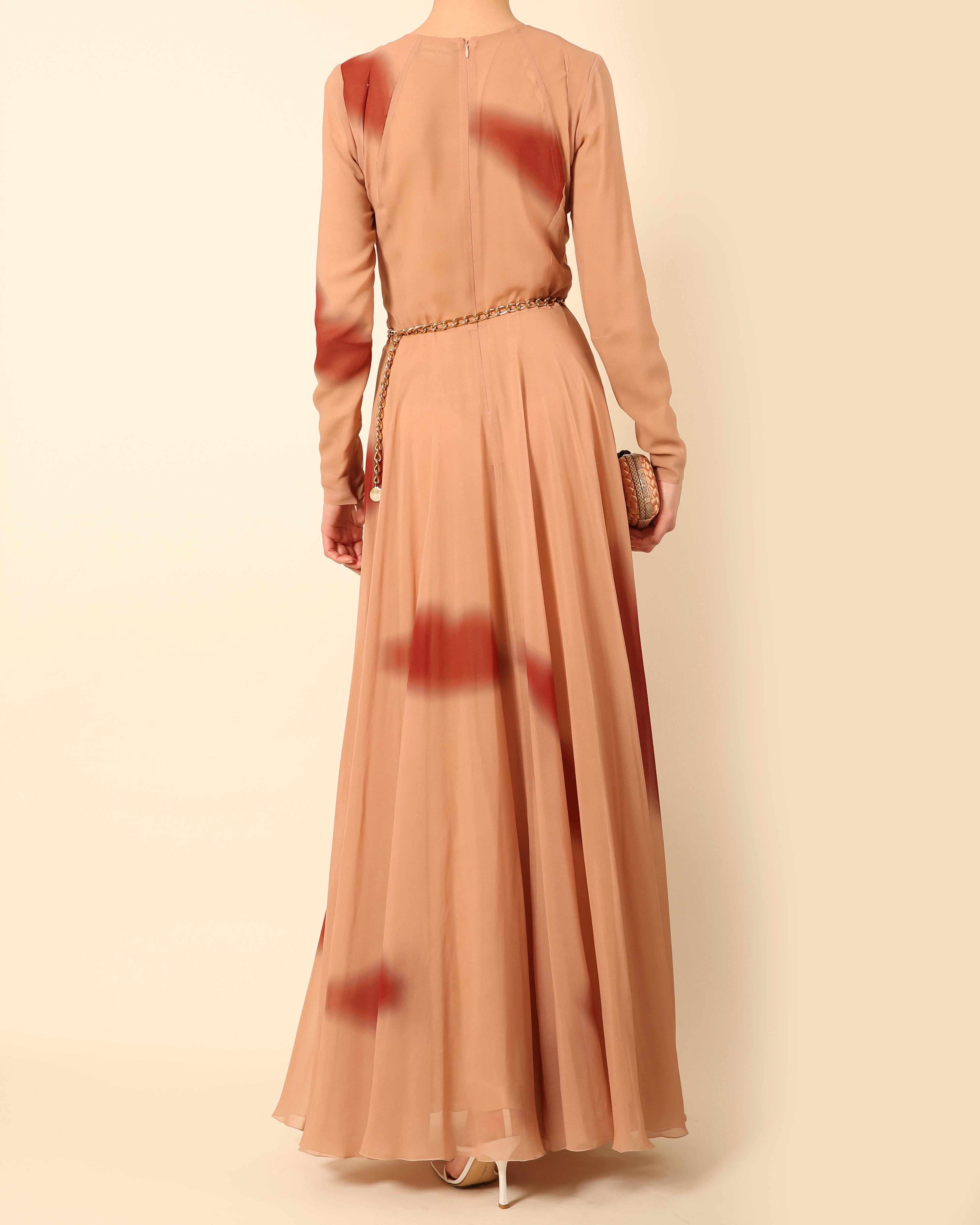Robe longue plissée Sonia Rykiel rose foncé bordeaux à imprimé abstrait et plissée en vente 1