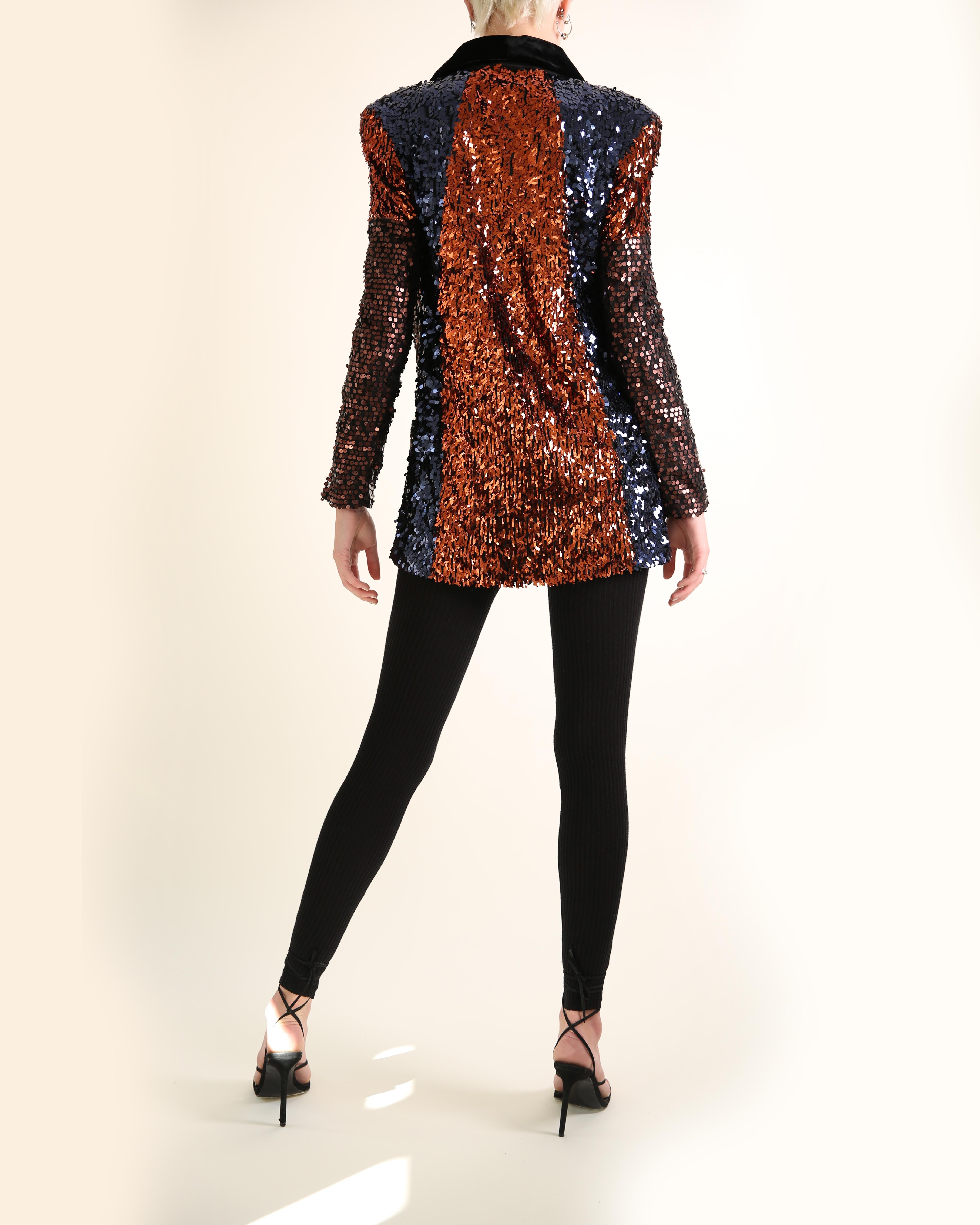 Women's Sonia Rykiel Fall 09 color block sequin black velvet oversized blazer jacket 36 For Sale