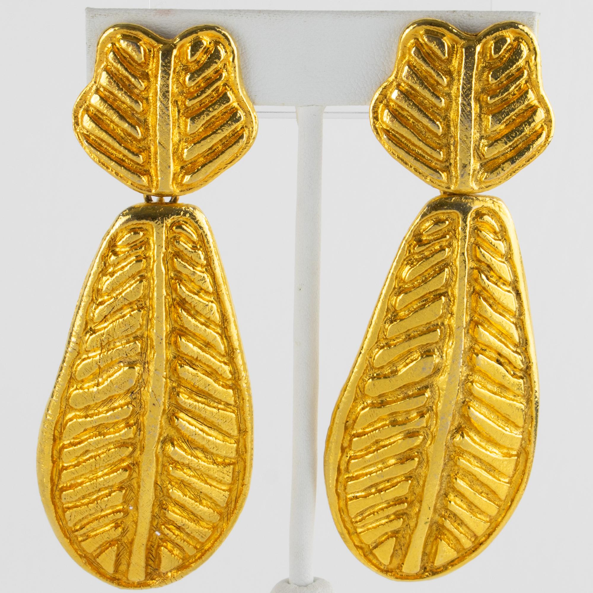 Sonia Rykiel - Boucles d'oreilles pendantes avec fleurs dorées et motif palmier Unisexe en vente