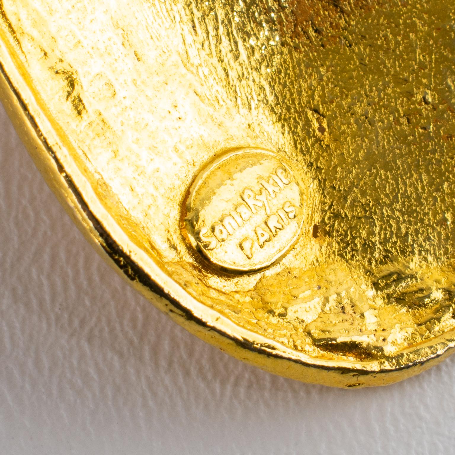 Sonia Rykiel - Boucles d'oreilles pendantes avec fleurs dorées et motif palmier en vente 2