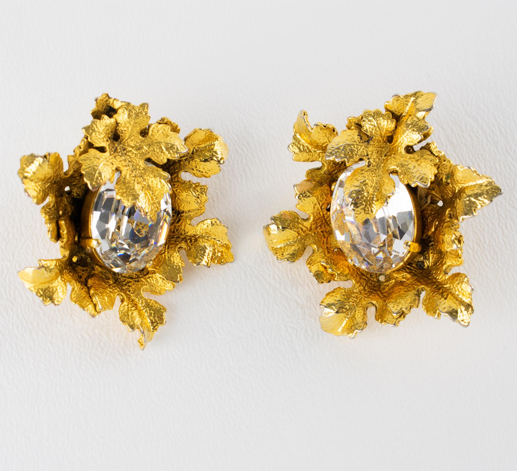 Moderne Sonia Rykiel - Boucles d'oreilles à clip en forme de feuilles en métal doré en vente