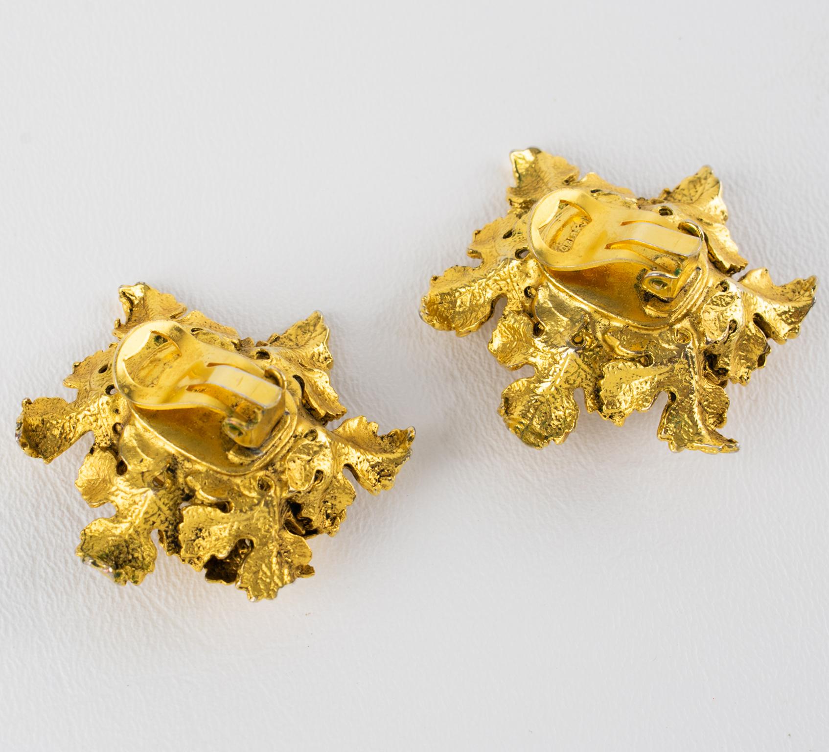 Sonia Rykiel - Boucles d'oreilles à clip en forme de feuilles en métal doré en vente 1