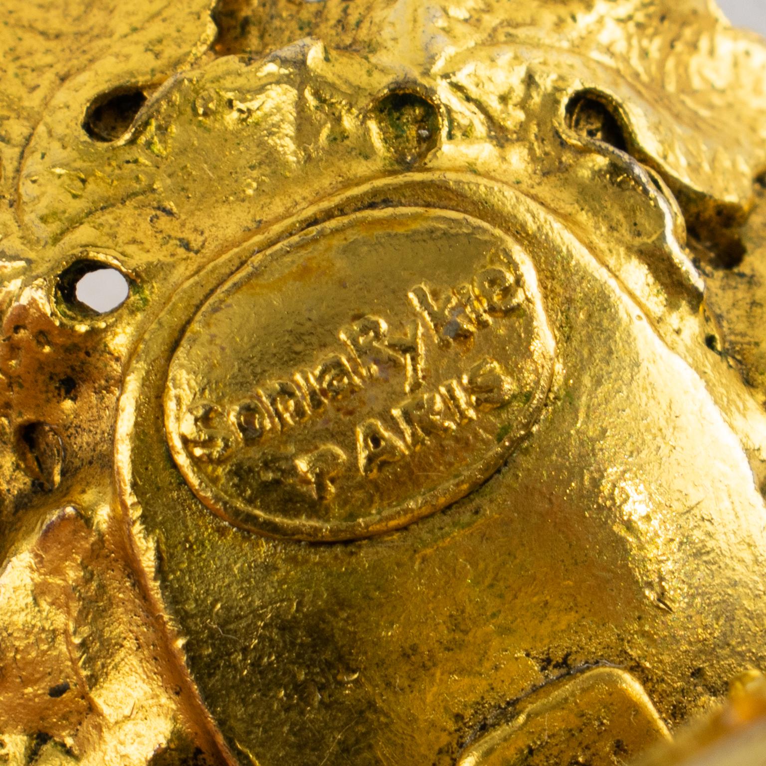 Sonia Rykiel - Boucles d'oreilles à clip en forme de feuilles en métal doré en vente 2