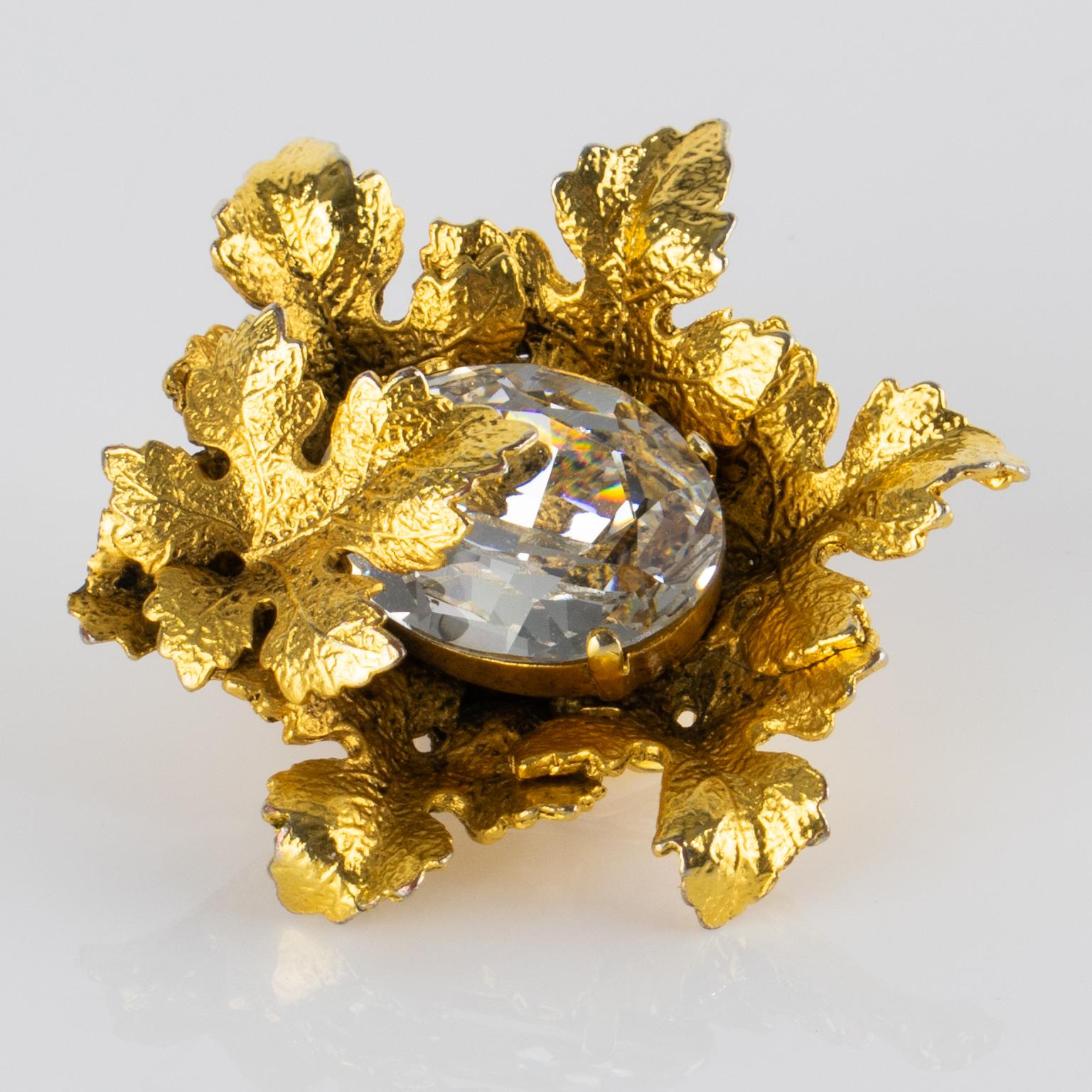 Sonia Rykiel - Boucles d'oreilles à clip en forme de feuilles en métal doré en vente 3