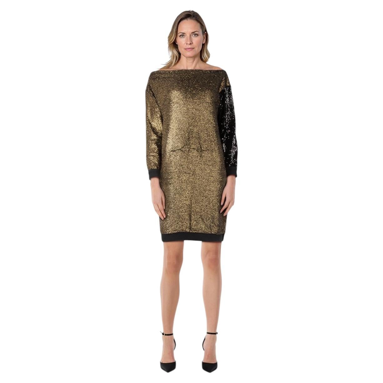 Sonia Rykiel Gold Metallic & Sequinned Dress Size M