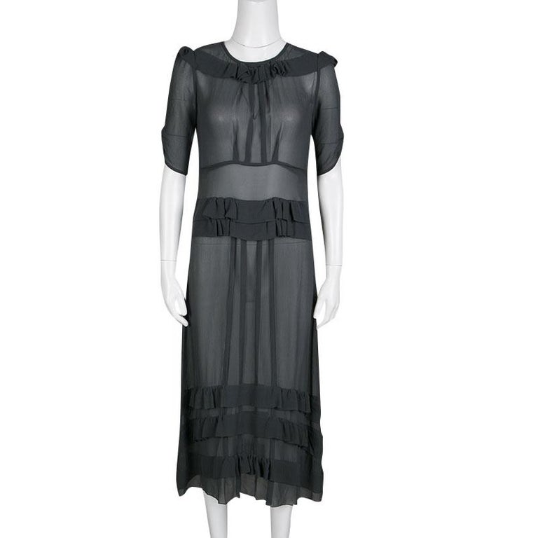 Sonia Rykiel Grey Silk Georgette Ruffle Detail Sheer Midi Dress S For ...