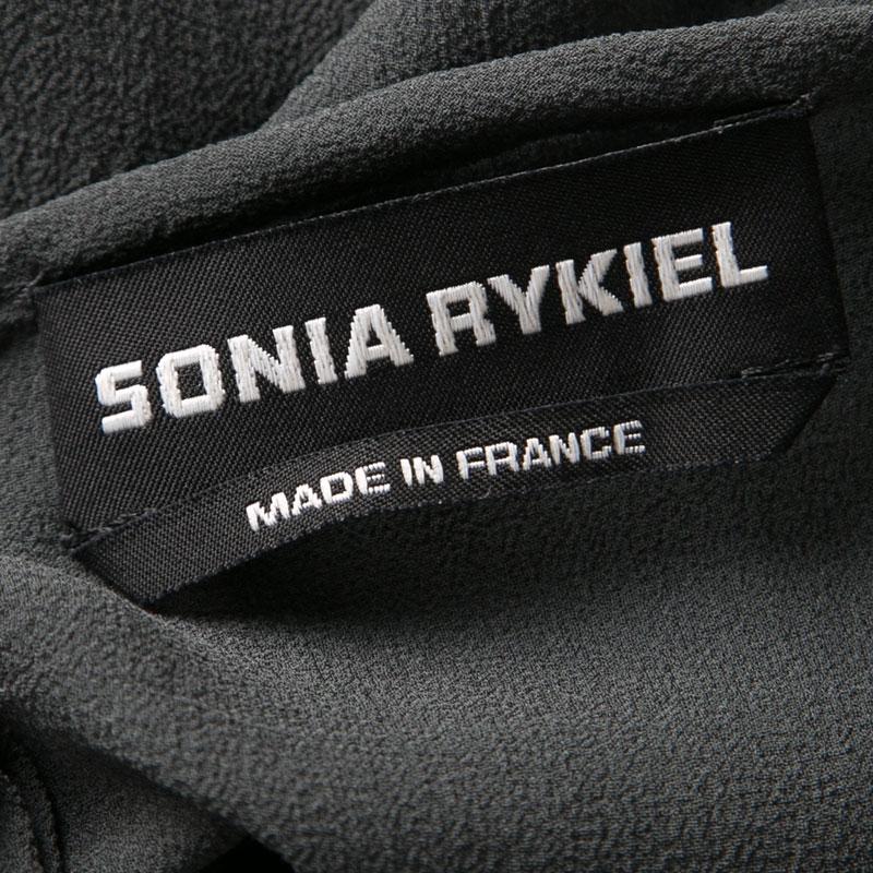 Black Sonia Rykiel Grey Silk Georgette Ruffle Detail Sheer Midi Dress S