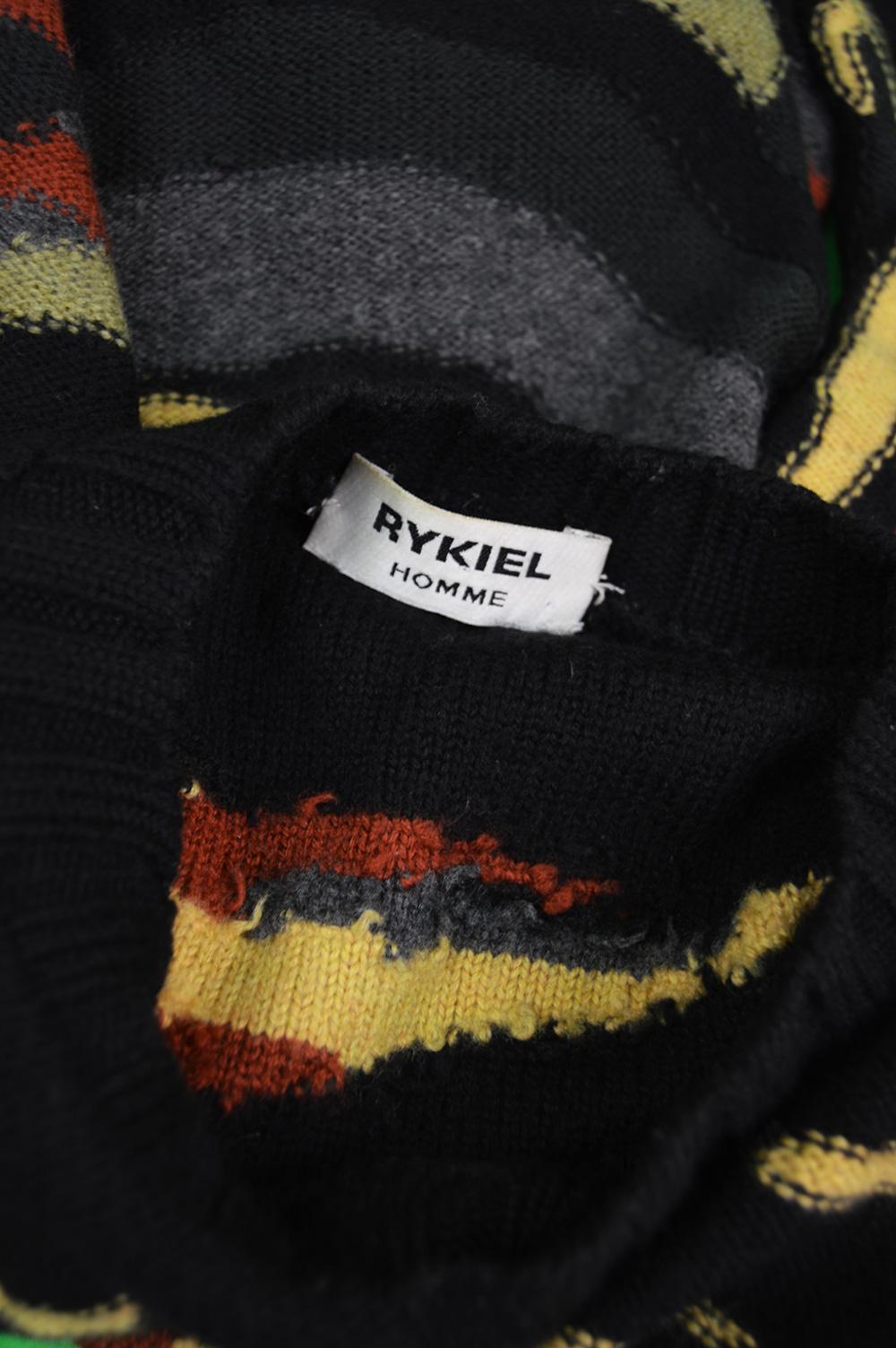Sonia Rykiel Homme Vintage Mens Black Wool Multicoloured Camouflage Sweater For Sale 5