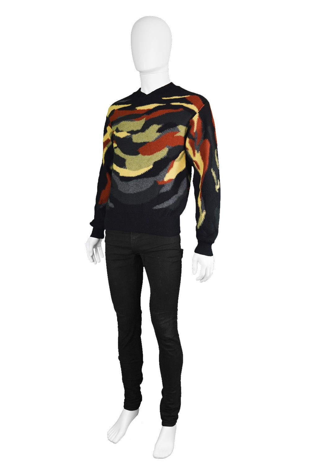 Men's Sonia Rykiel Homme Vintage Mens Black Wool Multicoloured Camouflage Sweater For Sale