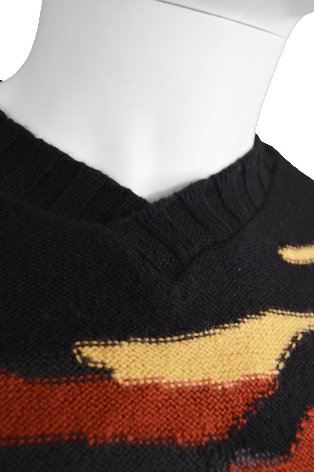 Sonia Rykiel Homme Vintage Mens Black Wool Multicoloured Camouflage Sweater For Sale 2