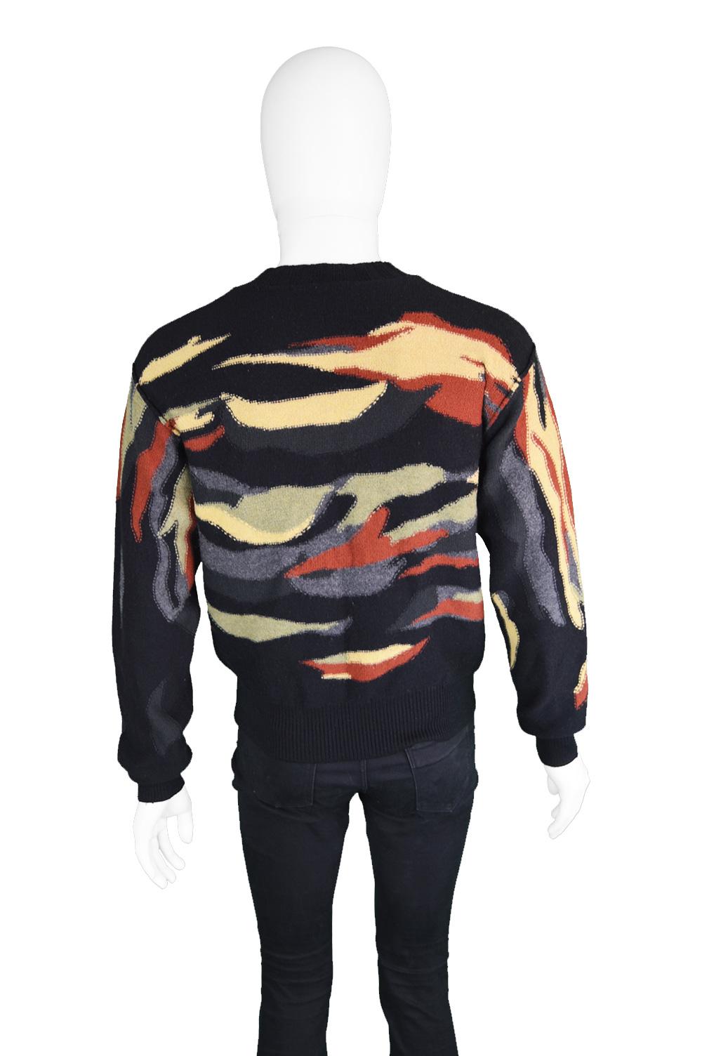 Sonia Rykiel Homme Vintage Mens Black Wool Multicoloured Camouflage Sweater For Sale 3