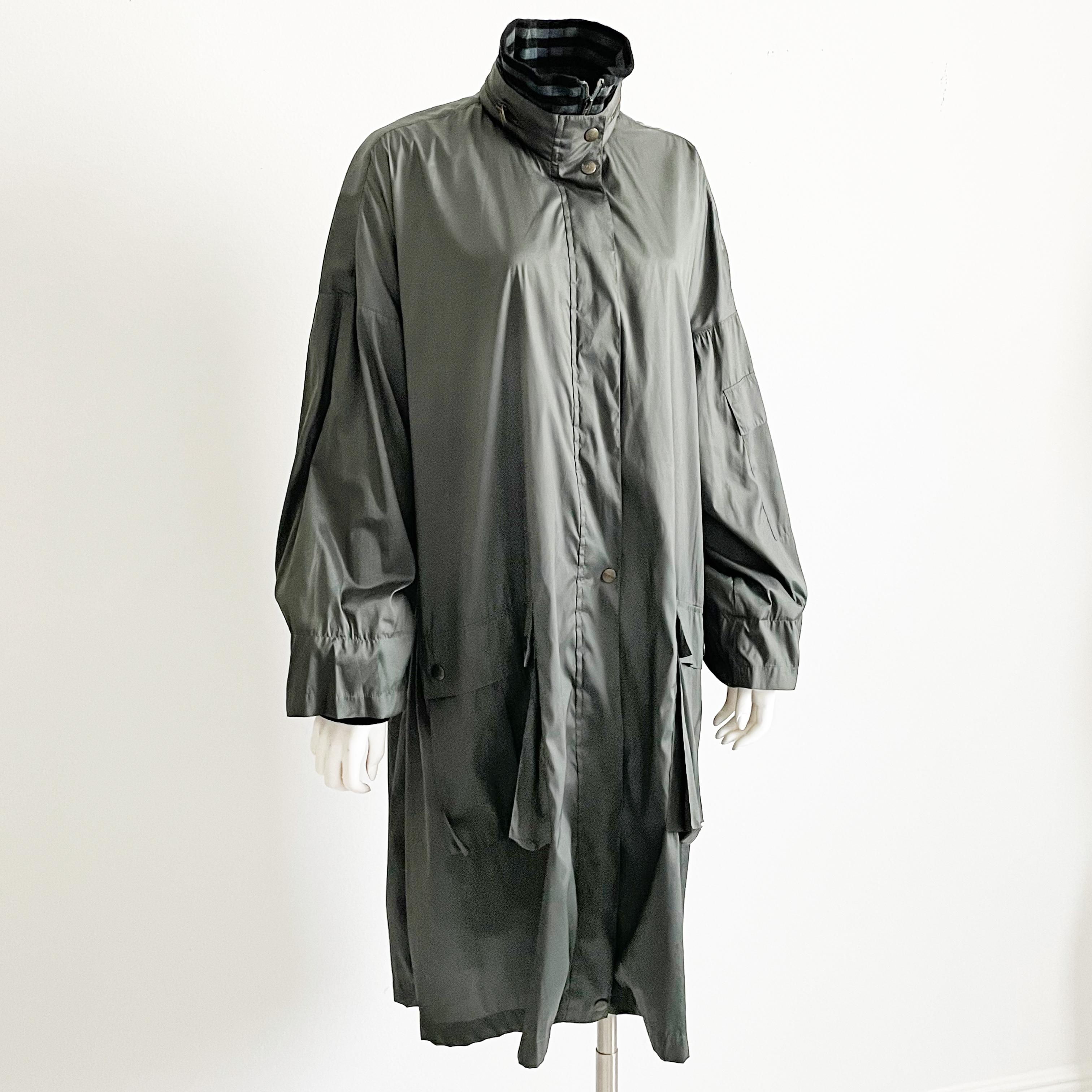 Women's Sonia Rykiel Hooded Rain Coat Striped Wool Collar & Sleeve Cuffs Vintage 1990s For Sale
