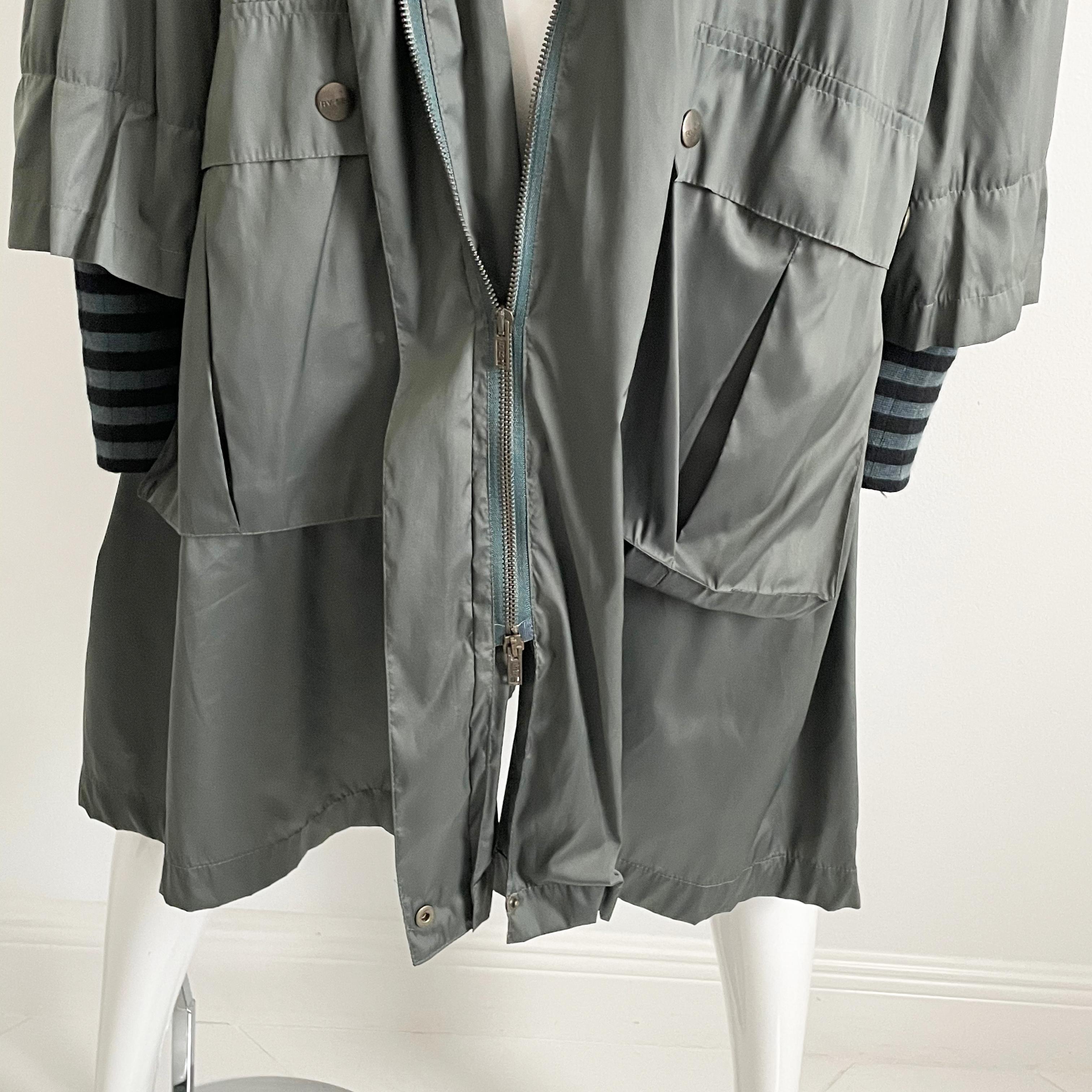 Sonia Rykiel Hooded Rain Coat Striped Wool Collar & Sleeve Cuffs Vintage 1990s For Sale 8