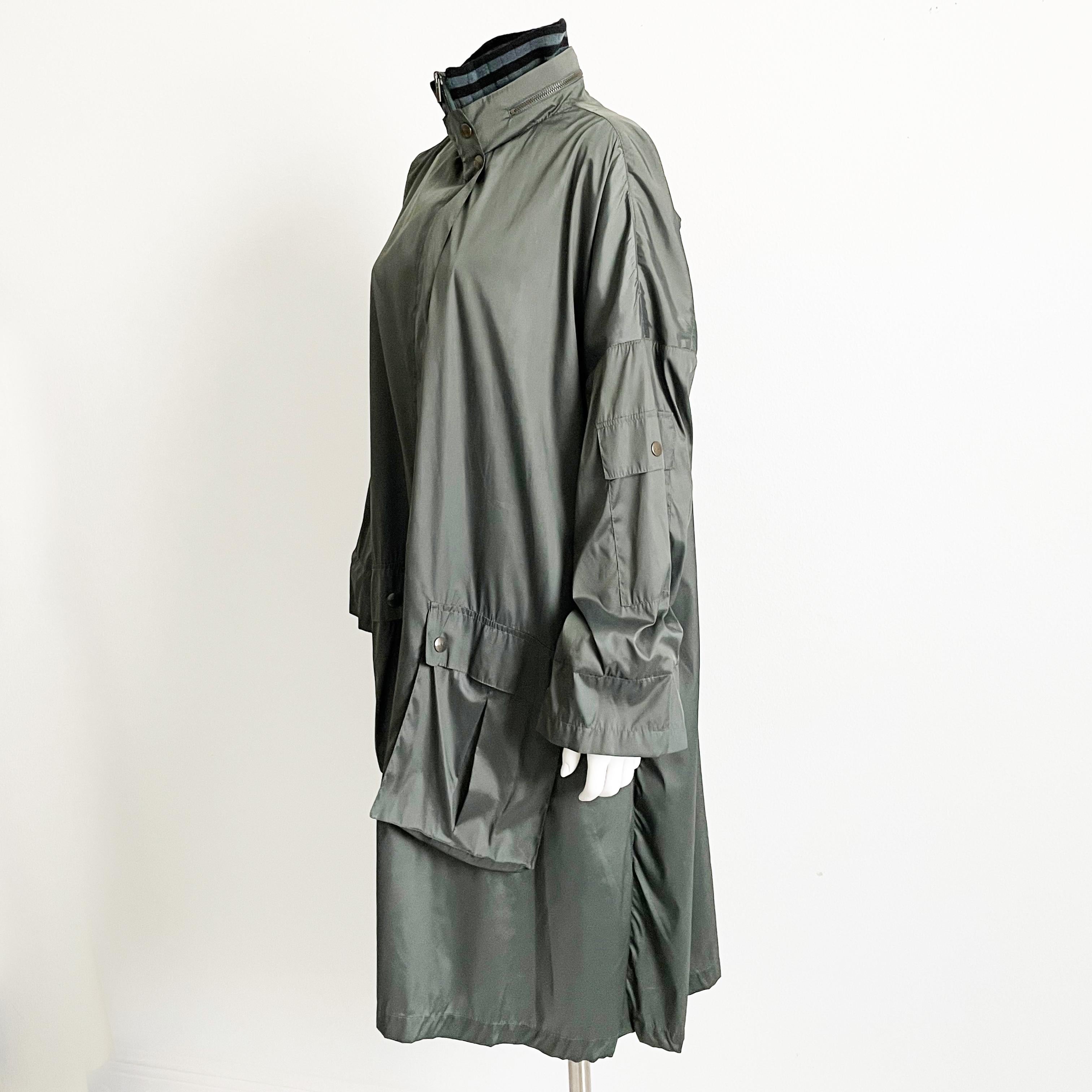 Manteau de pluie à capuche, col et manches en laine rayé Sonia Rykiel, années 1990 en vente 3