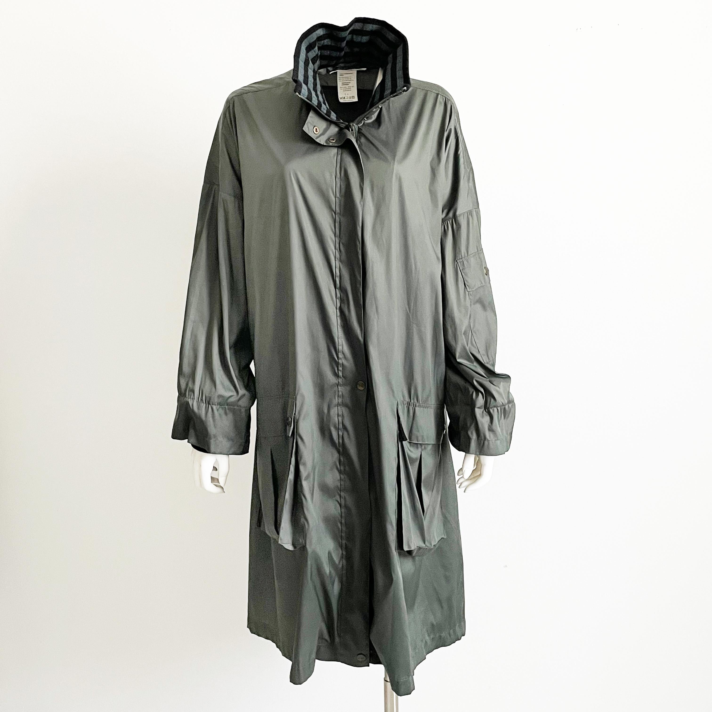 Manteau de pluie à capuche, col et manches en laine rayé Sonia Rykiel, années 1990 Pour femmes en vente
