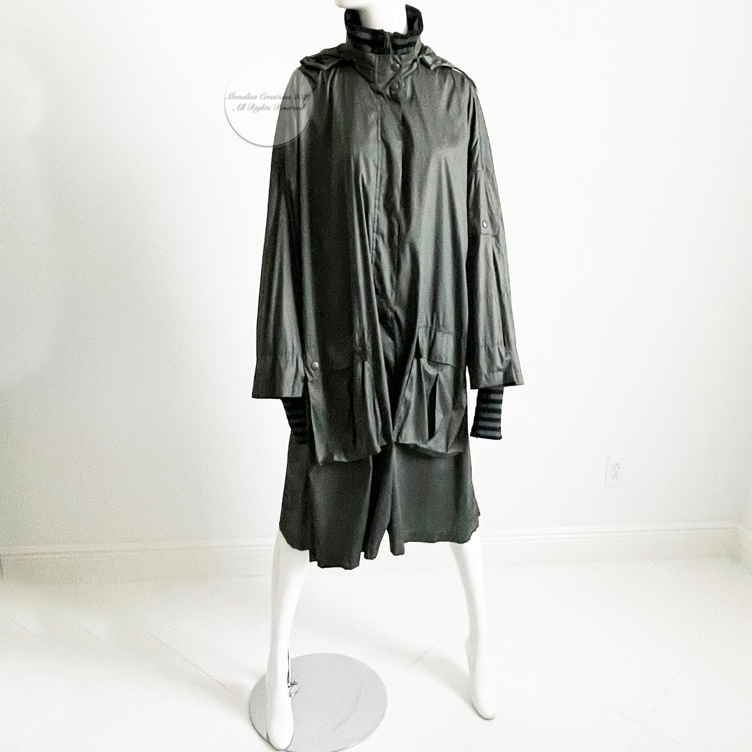 Women's Sonia Rykiel Hooded Rain Coat Striped Wool Collar & Sleeve Cuffs Vintage 1990s For Sale