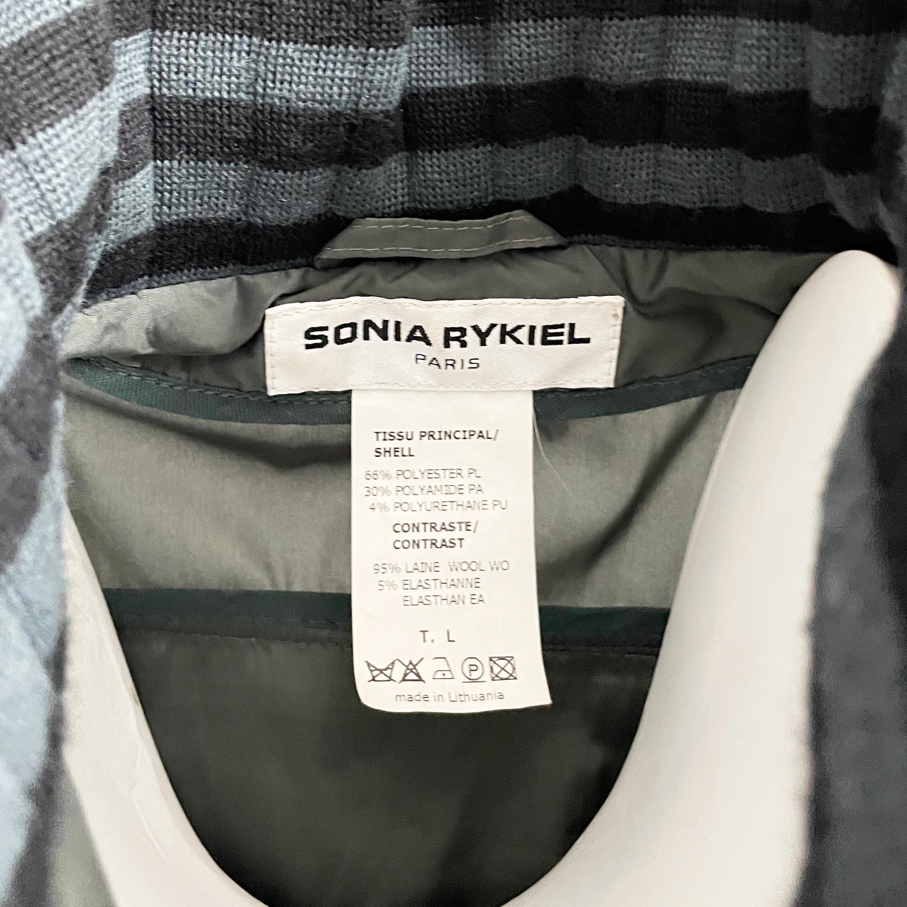 Manteau de pluie à capuche, col et manches en laine rayé Sonia Rykiel, années 1990 en vente 13