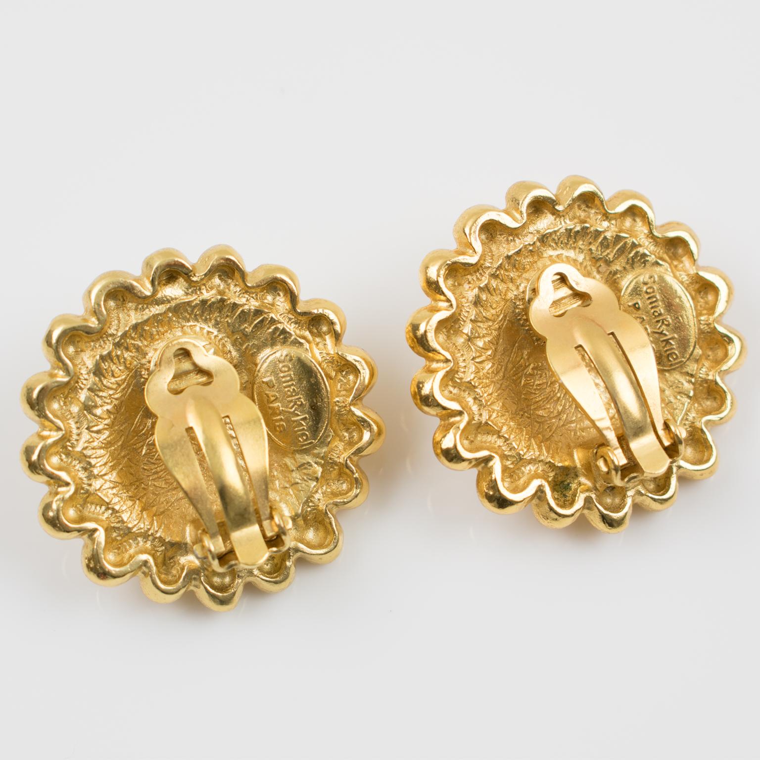 Sonia Rykiel Jeweled Clip Earrings with Yellow Resin Cabochons In Good Condition For Sale In Atlanta, GA