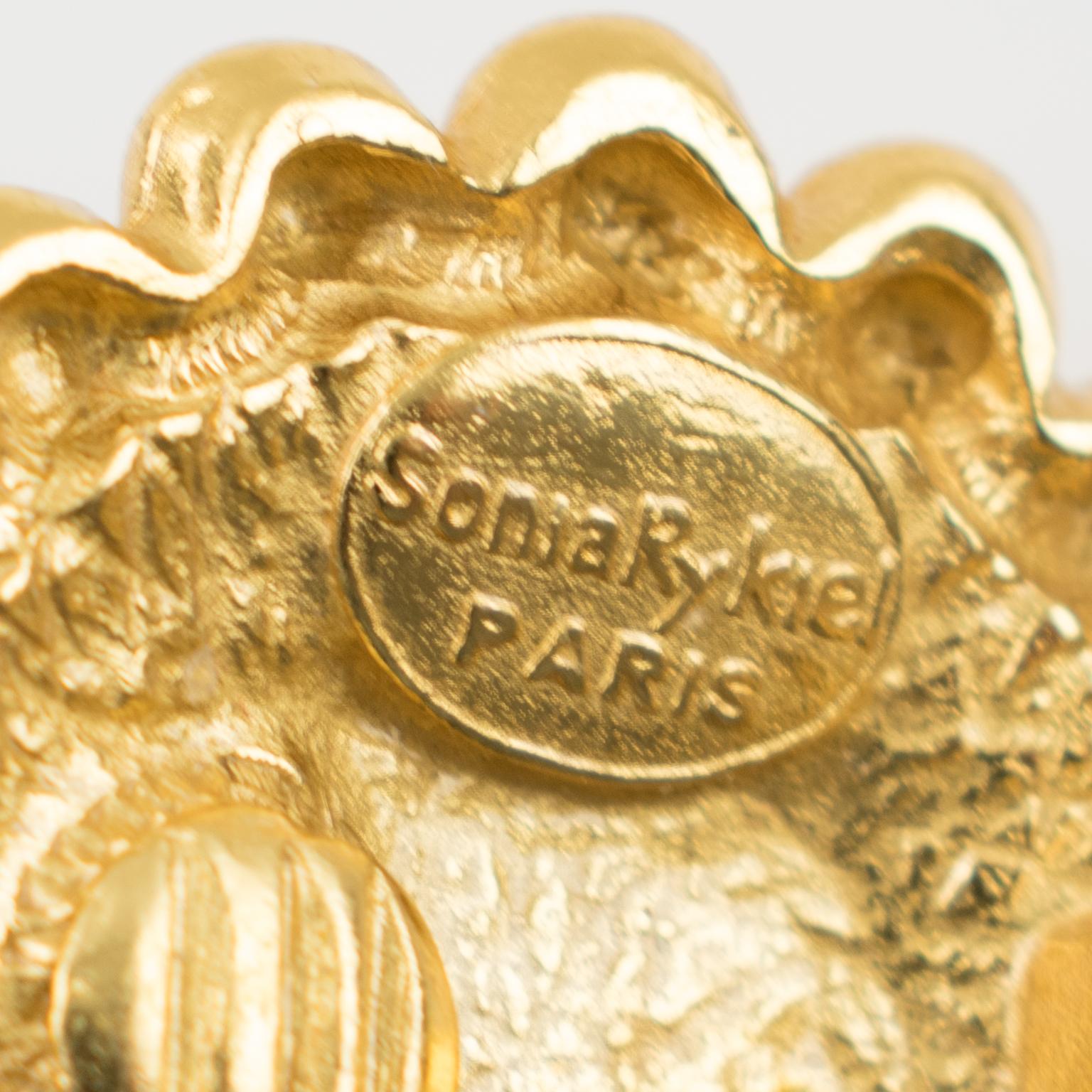 Sonia Rykiel Clips d'oreilles à bijoux en résine jaune avec cabochons Unisexe en vente